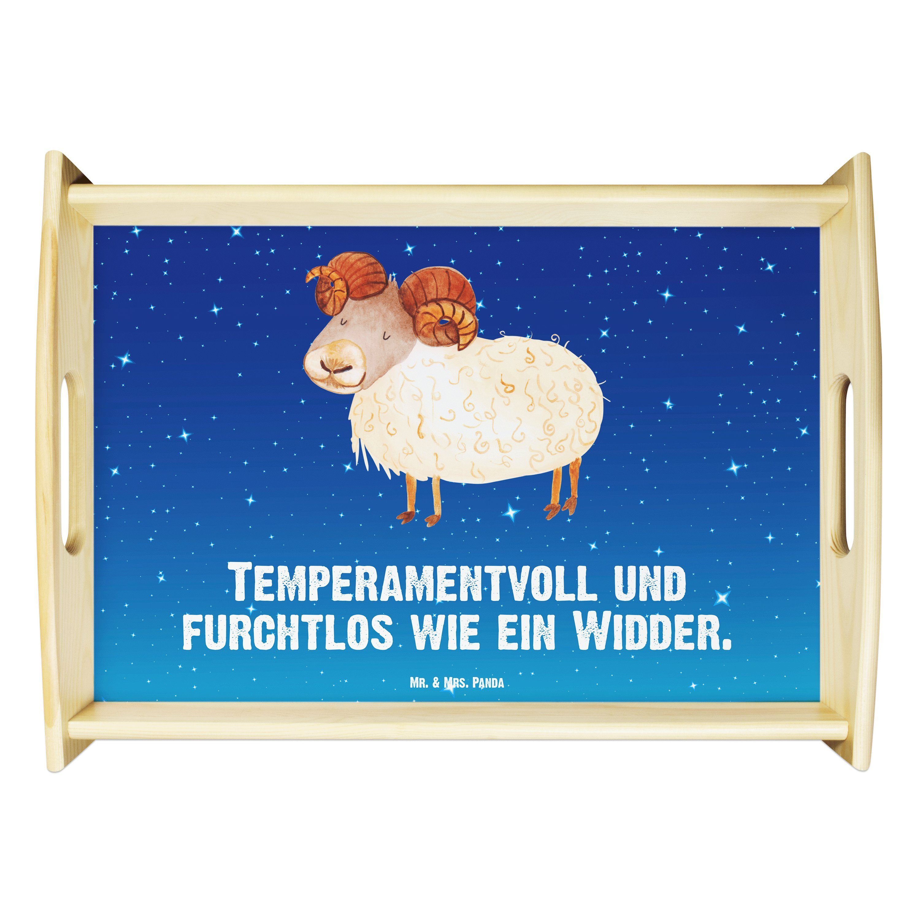 Mr. & Mrs. Panda Tablett Sternzeichen Widder - Sternenhimmel Blau - Geschenk, Geschenk März, T, Echtholz lasiert, (1-tlg)