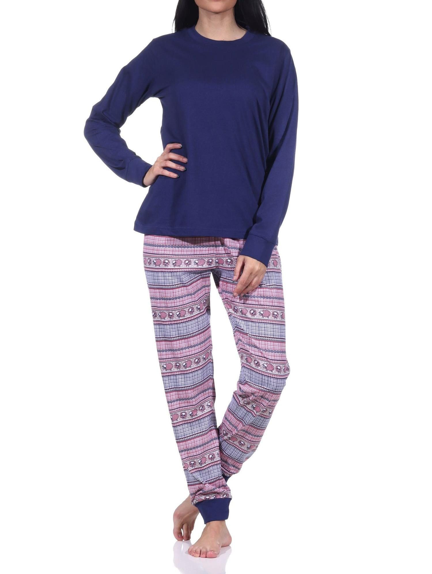 Pyjama Normann Damen Schlafanzug mit Bündchen im wunderschönen Ethnolook