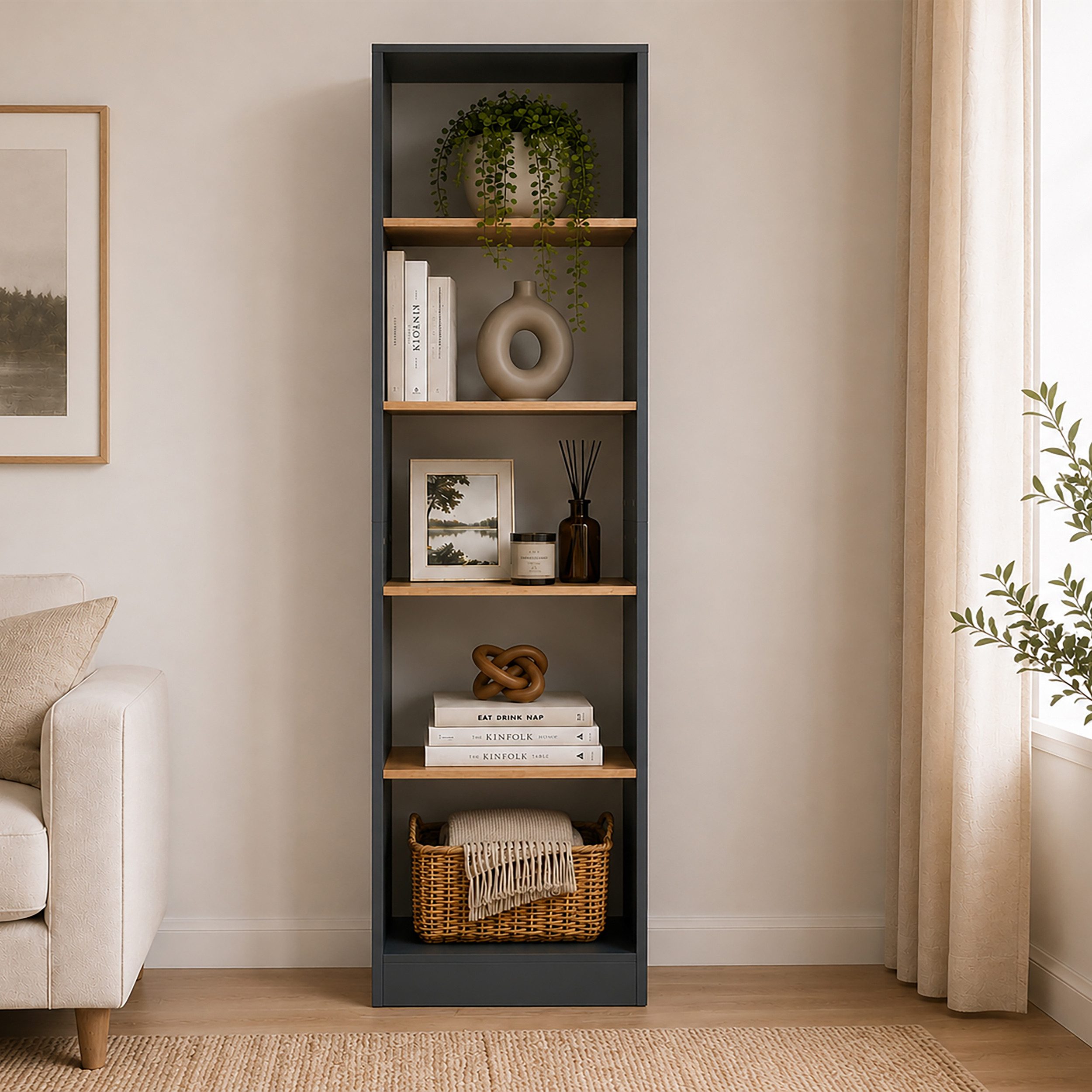 VCM Standregal Dilos Bücherregal B. 52 x T. 30 x H. 183 cm, für Aktenordner, Büroregal mit 5 Fächern – Bild 4 von 5