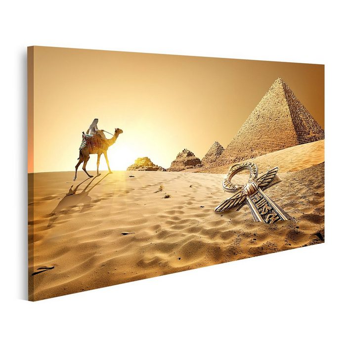 islandburner Leinwandbild Bild auf Leinwand Pyramiden Ankh Beduinen Kamel in der Nähe der Wüste