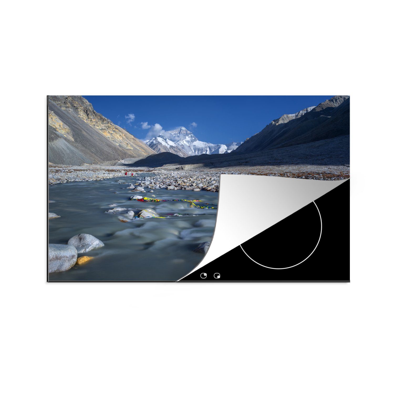 MuchoWow Herdblende-/Abdeckplatte Wasser zwischen den Bergen des Mount Everest in Tibet, Vinyl, (1 tlg), 81x52 cm, Induktionskochfeld Schutz für die küche, Ceranfeldabdeckung