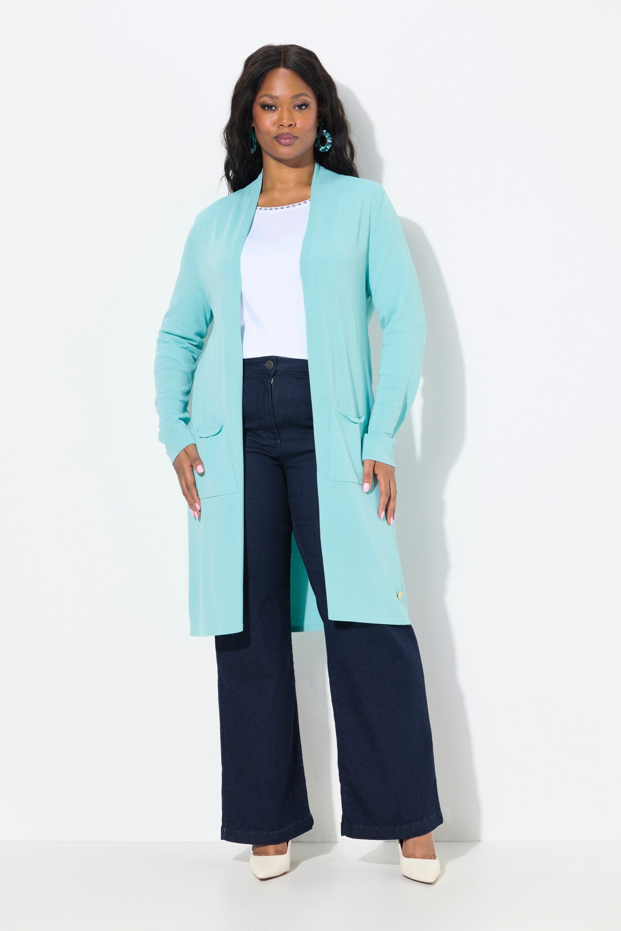Ulla Popken Langjacke Long-Strickjacke Stehkragen offene günstig online kaufen