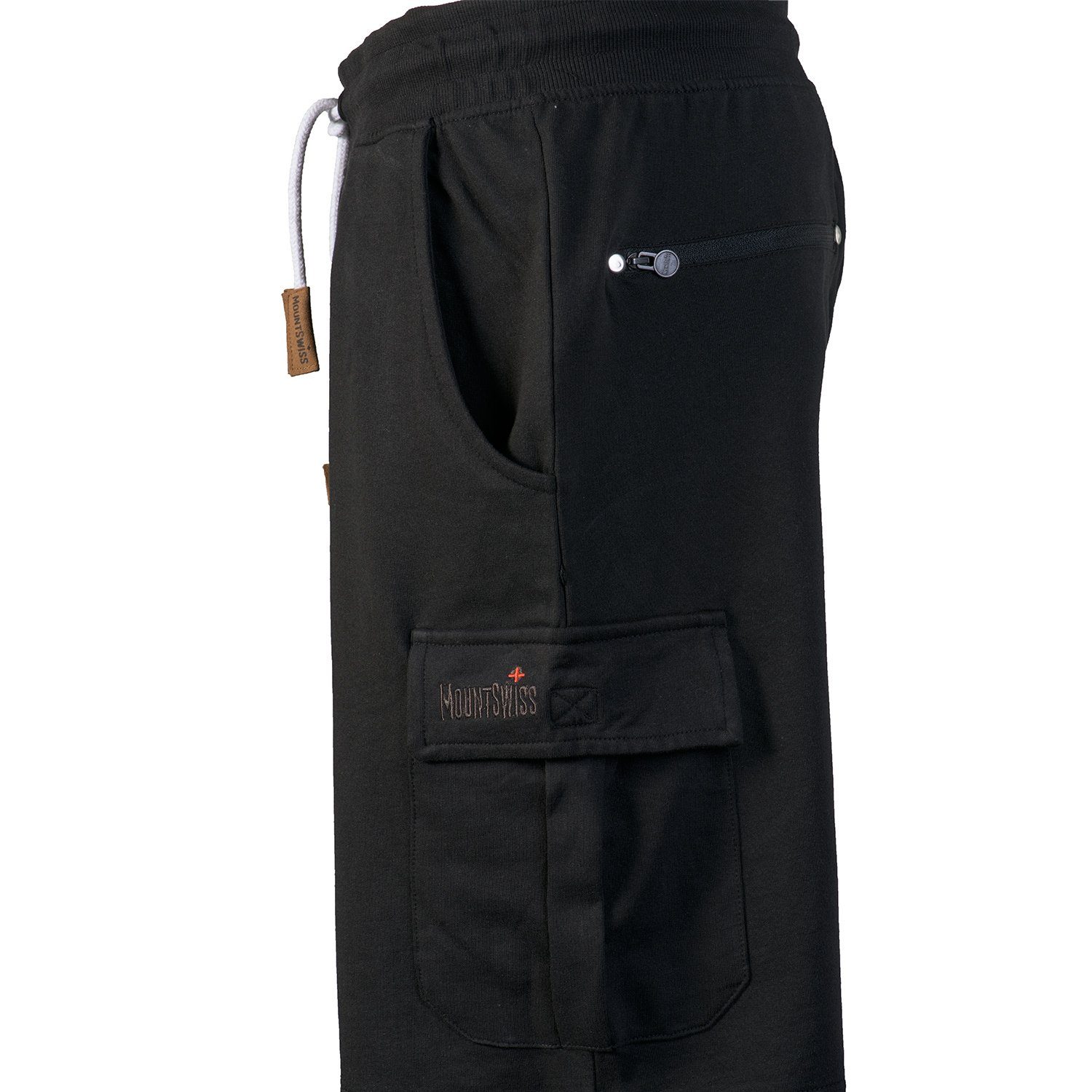 Herren Beintaschen 2 Kurze 2 Gesäßtaschen schwarz Swiss + Freizeithose Shorts (1-tlg) CARGO Reißverschluss Swiss 2 mit Mount Seitentaschen, Mount