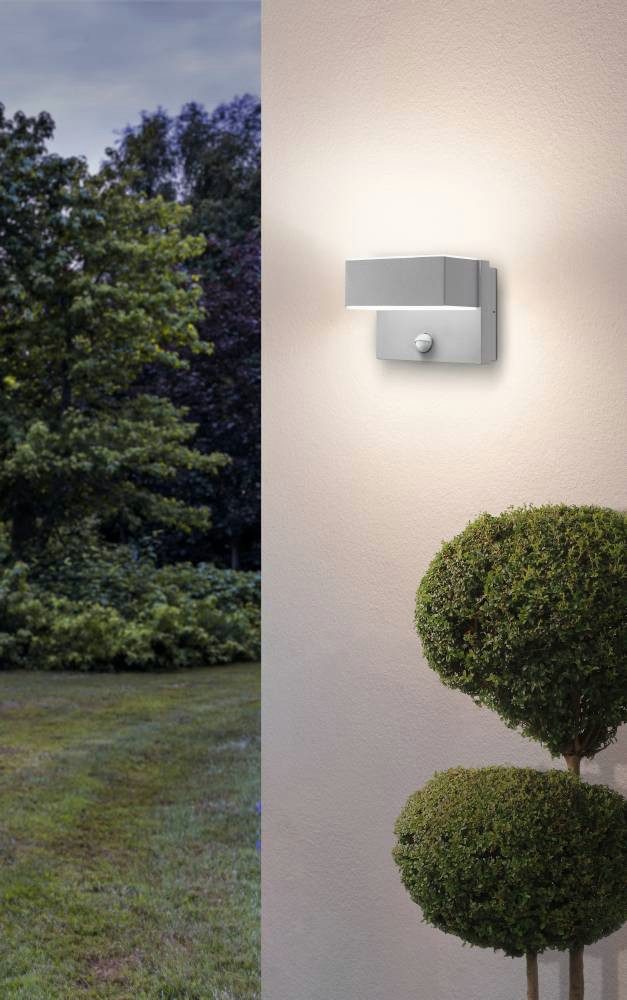 EGLO LED Außen-Wandleuchte AZZINANO, Bewegungsmelder, Leuchtdauer einstellbar, Sensorschalter, Tageslichtsensor, LED fest integriert, Warmweiß, 6M Reichweite, Licht nach oben und unten, Außenlampe, Outdoor Lampe
