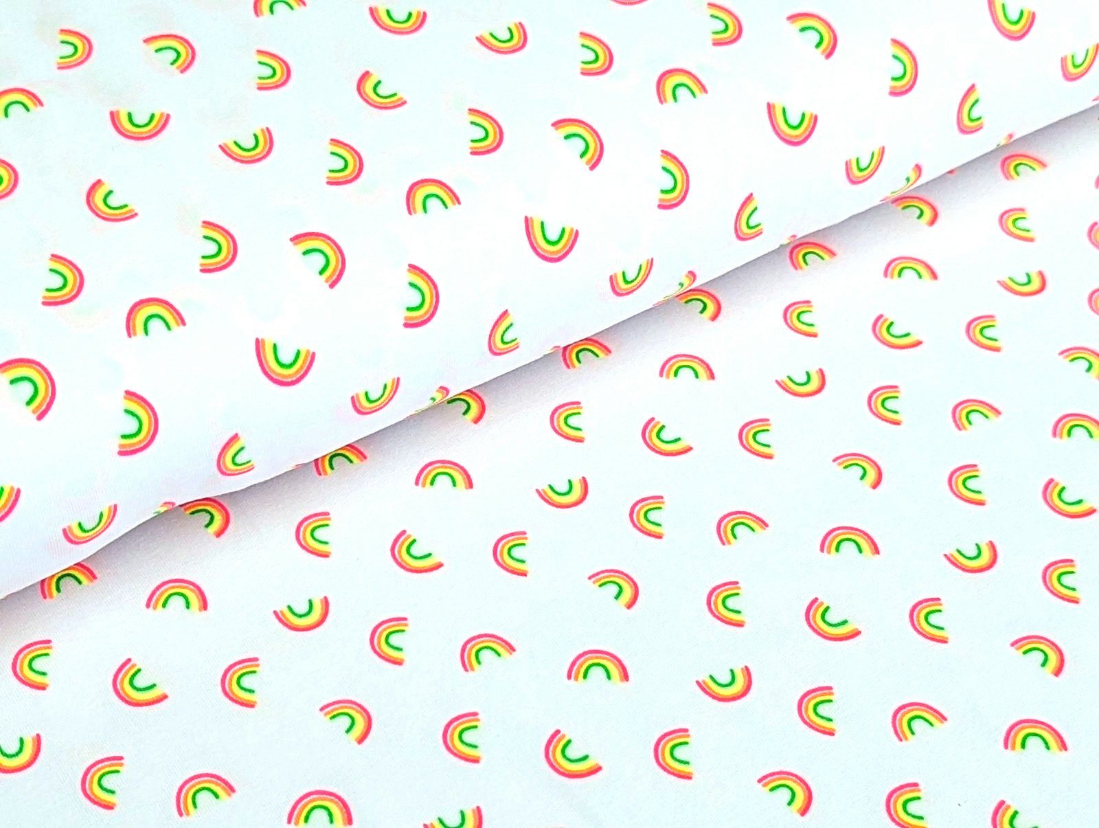 Corileo Stoff Baumwolljersey Neon Regenbögen auf Weiß Stoff, Meterware