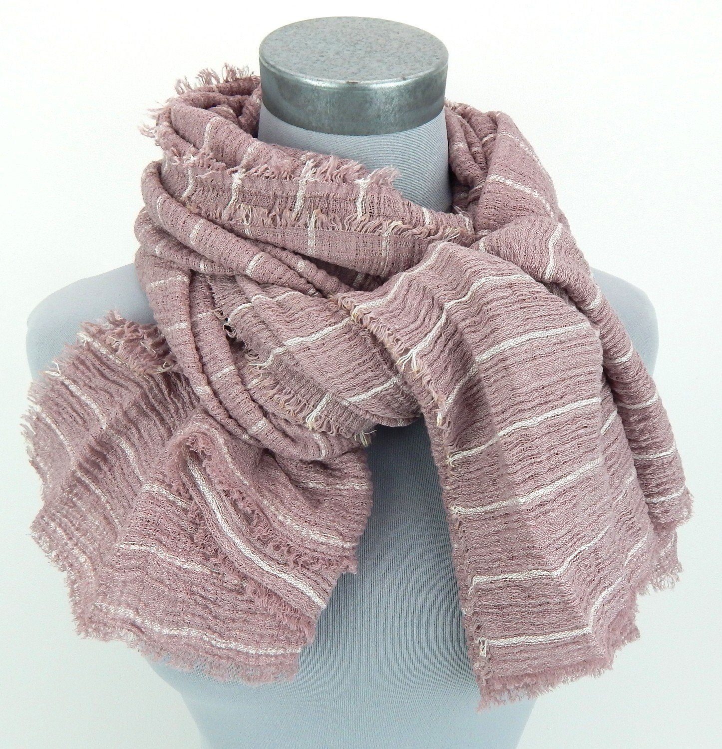 Ella Jonte Modeschal, rosa weiß Herbst Winterschal kuschelweich Viskose