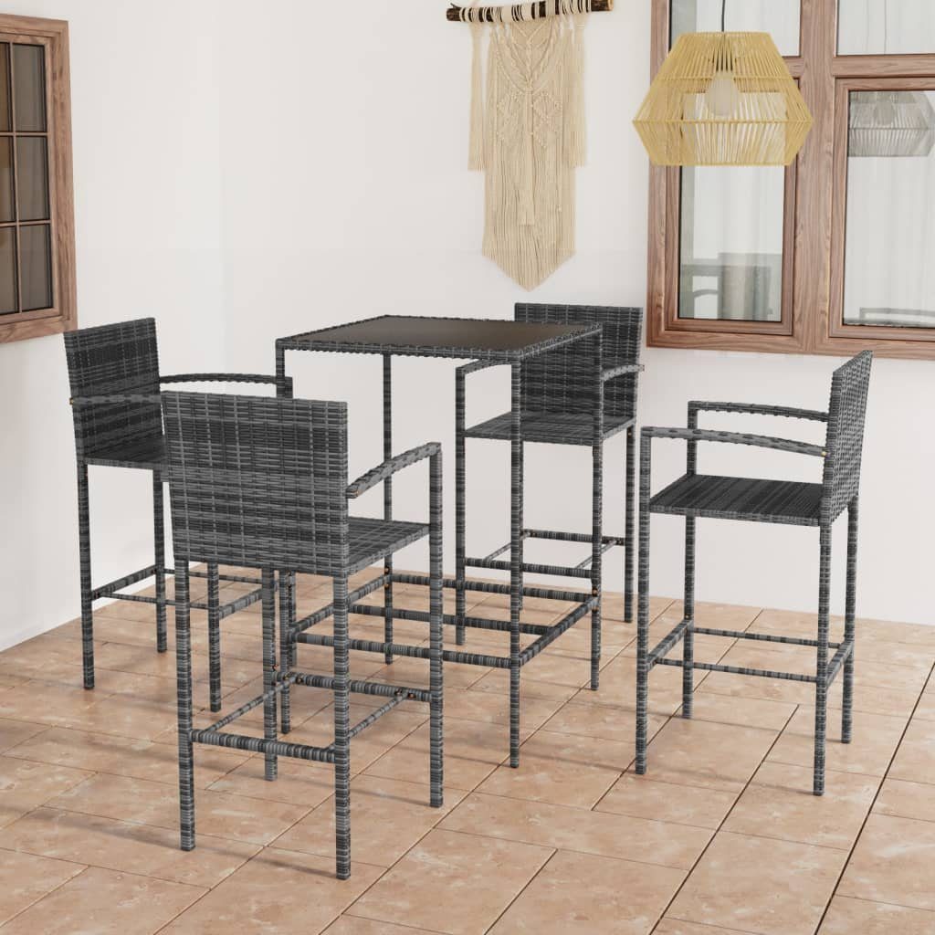 furnicato Bargruppe 5-tlg. Gartenbar-Set Poly Rattan Grau, (1-tlg)