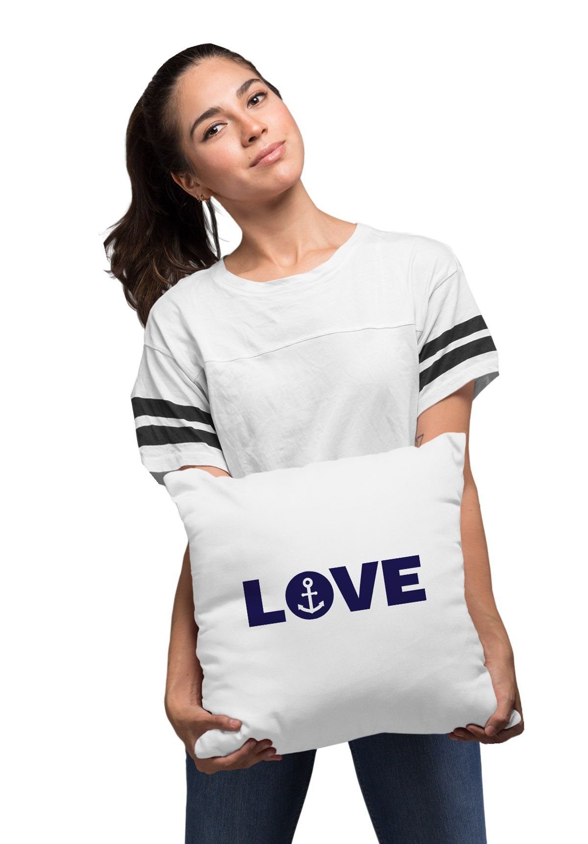 Love Kreis weiß mit Moonworks® MoonWorks maritim Geschenk Motiv Anker Kissenbezug Dekokissen Liebe