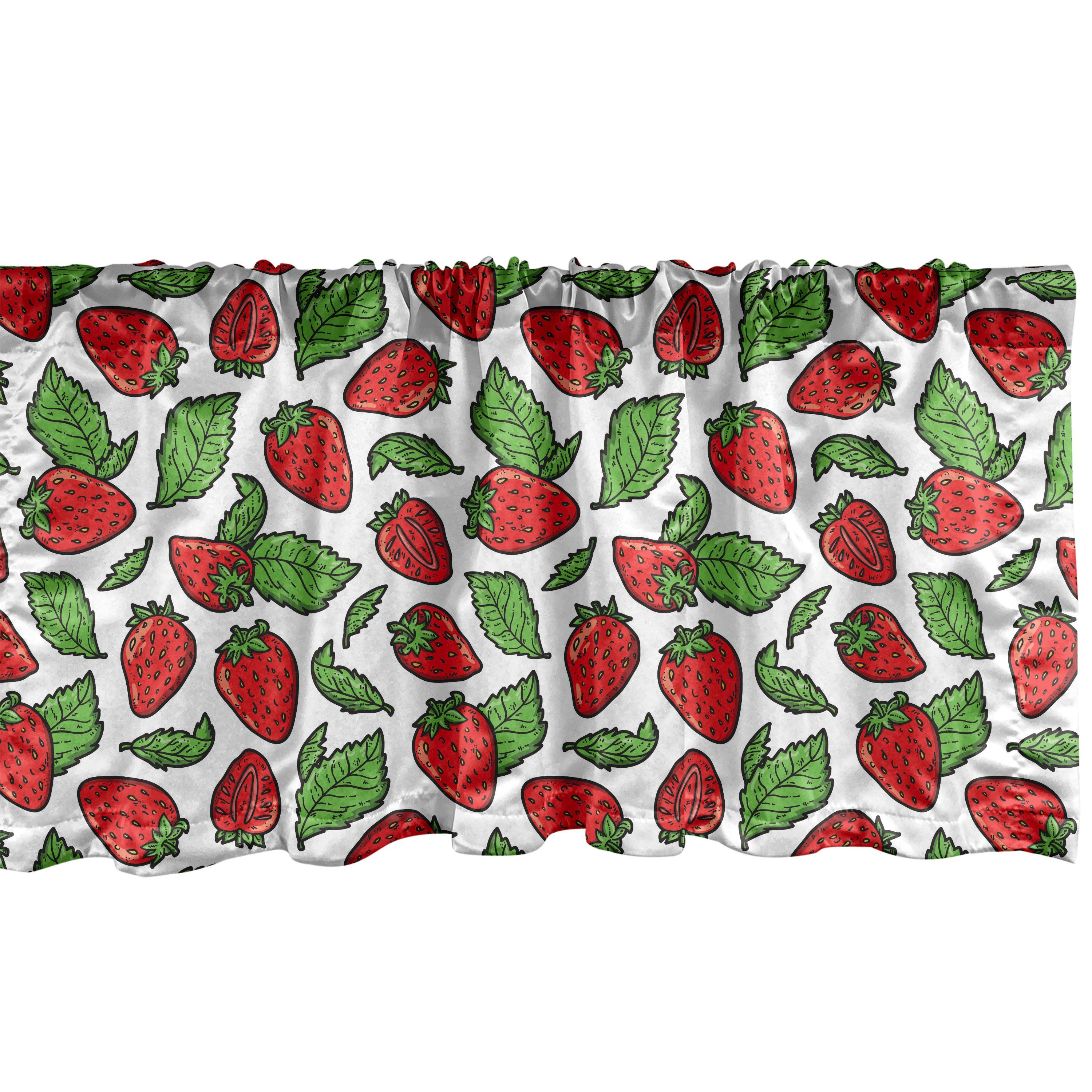 Scheibengardine Vorhang Volant für Küche Schlafzimmer Dekor mit Stangentasche, Abakuhaus, Microfaser, Obst Saftige Erdbeeren Blätter