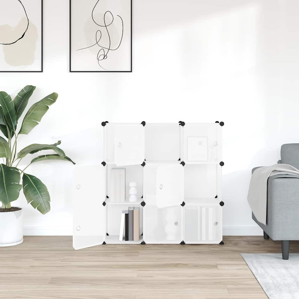 furnicato Regalwürfel Aufbewahrungswürfel-Organizer 94,5x31,5x94 cm Transparent, 1-tlg., Stapelbares Regal mit Stahlrahmen und 9 Modulen für das Büro