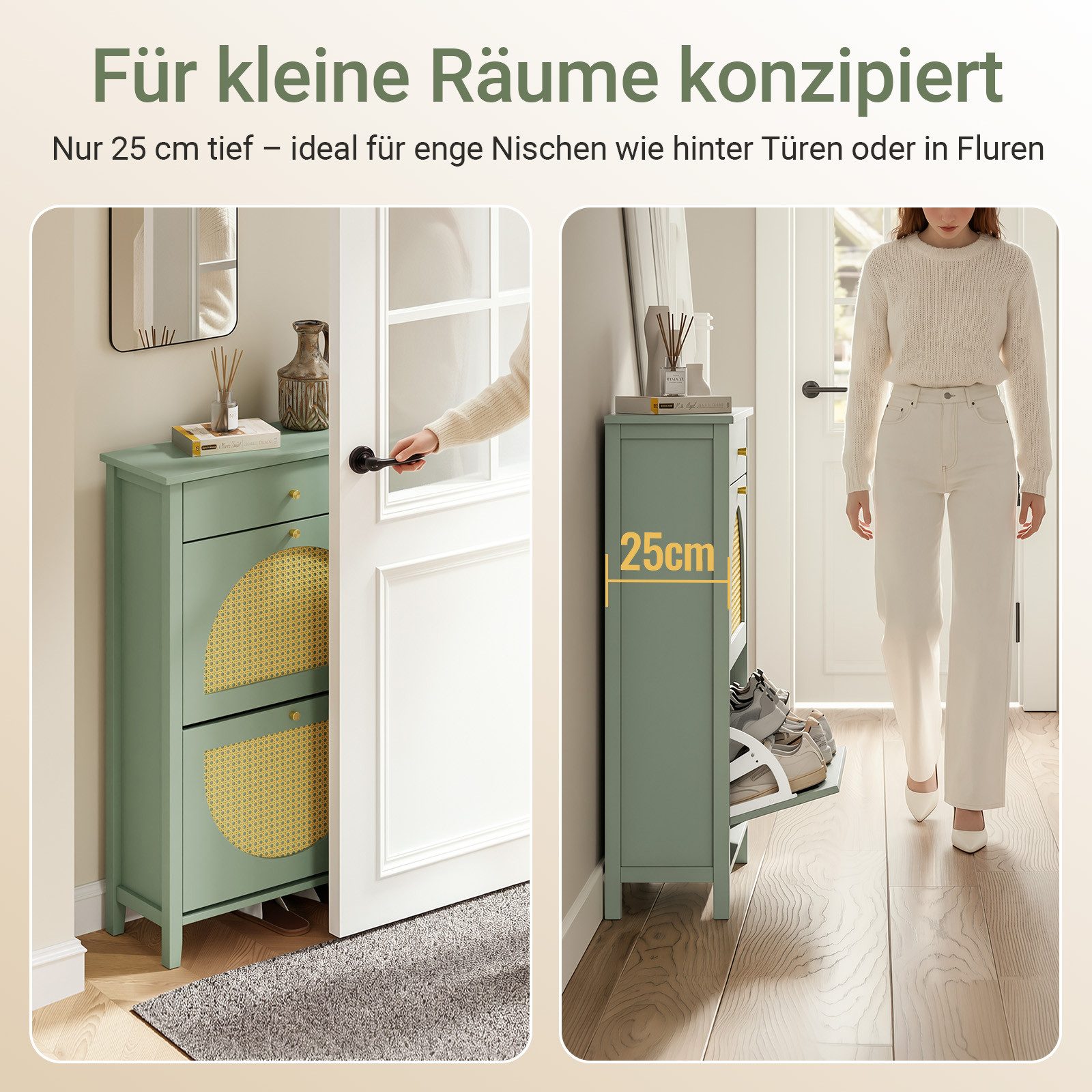 SoBuy Schuhschrank FSR223, Schuhkipper schmal, Flurschrank Schuhregal, 2 Klappen für Flur (1er Set) Trennwand verstellbar, für 8 Paar Schuhe, bis EU-Größe 46, f – Bild 3 von 5