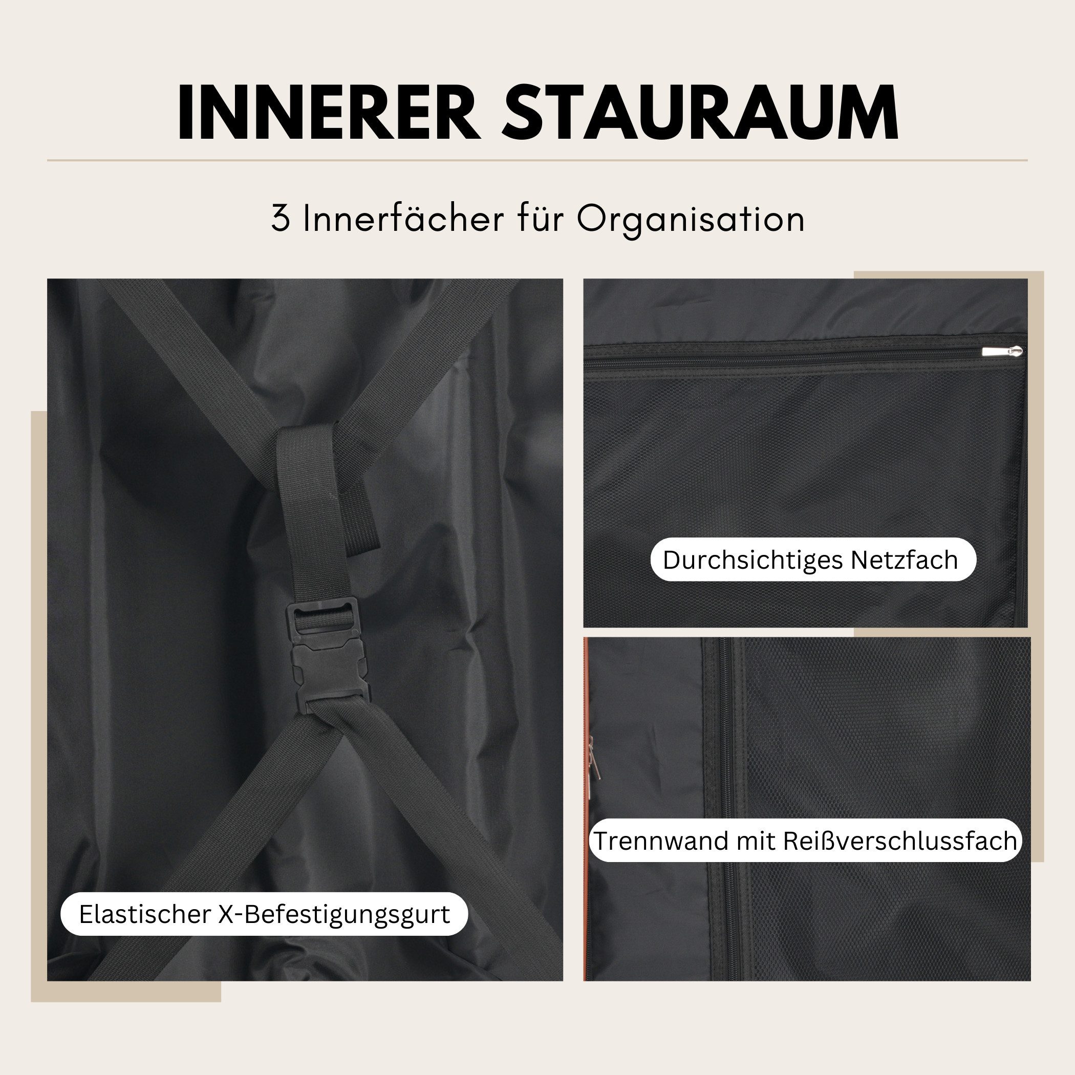 SeedWave Trolleyset 3er-Set Hartschalenkoffer TSA Reisekoffer mit Klappbare Getränkehalter, (Hartschalen-Trolley Set), Drei verschiedene Größe, die Größe L und XL mit seitlichem Häkchen