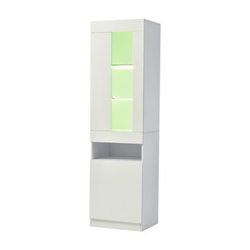 Dedom Spind Vitrinenschrank Standvitrine Stauraumvitrine Wohnzimmerschran Vitrine mit 16 Farben LED Beleuchtung