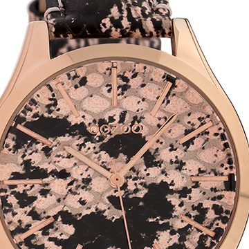 OOZOO Quarzuhr Oozoo Damen Armbanduhr Timepieces Analog, (Analoguhr), Damenuhr rund, groß (42mm), Lederarmband schwarz, hellbraun, Fashion