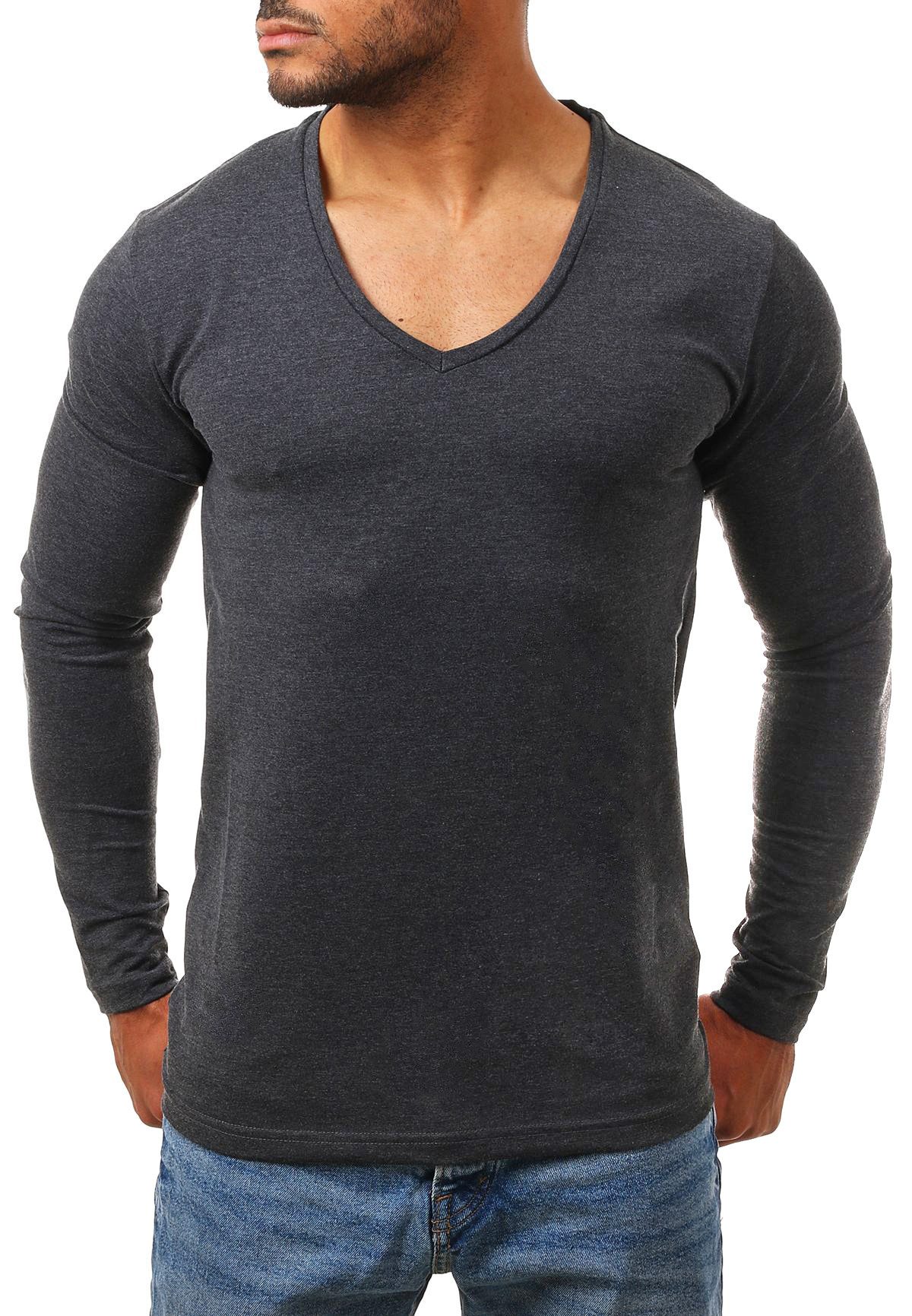 Young & Rich T-Shirt Herren Uni Basic extra tiefer Ausschnitt Unterziehshirt 2239 3er Pack (3er-Pack, 3-tlg., 3er-Pack) V-Ausschnitt unifarben langarm slim fit