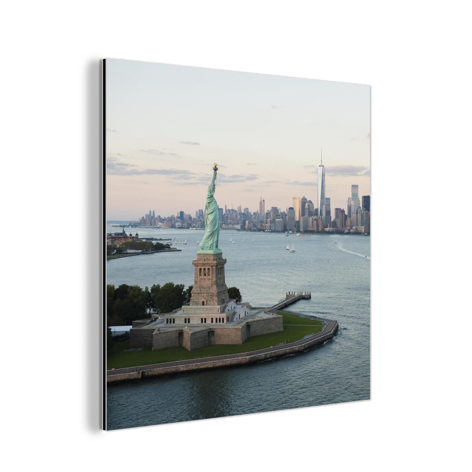 MuchoWow Metallbild New York - Freiheitsstatue - Amerika, (1 St), Alu-Dibond-Druck, Gemälde aus Metall, Aluminium deko