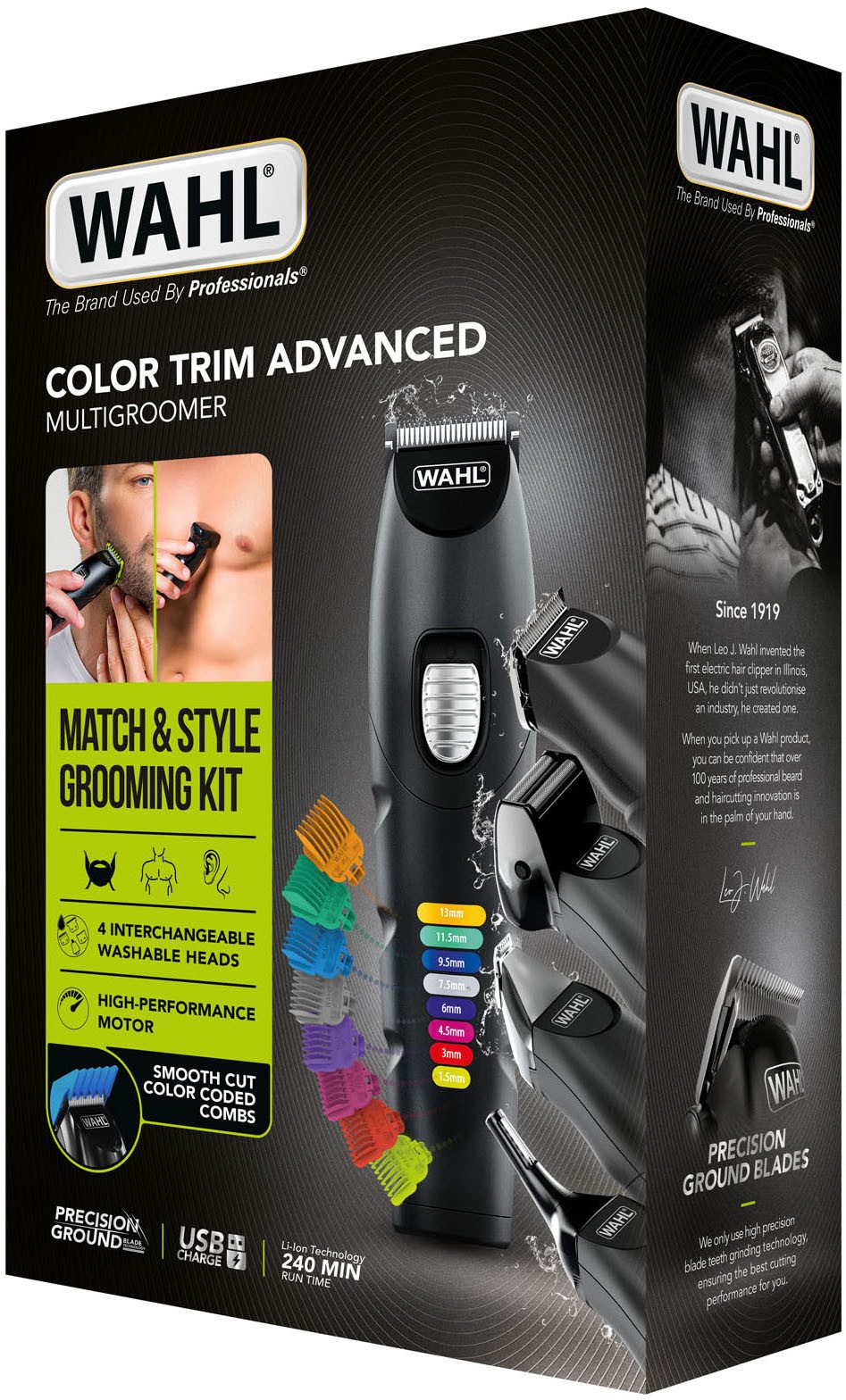 Wahl Multifunktionstrimmer Color Trim Advanced, 18-teiliges Akku-Multigroomer Set, Farbcodierte Aufsteckkämme, Lithium-Ionen-Technologie, USB Aufladung
