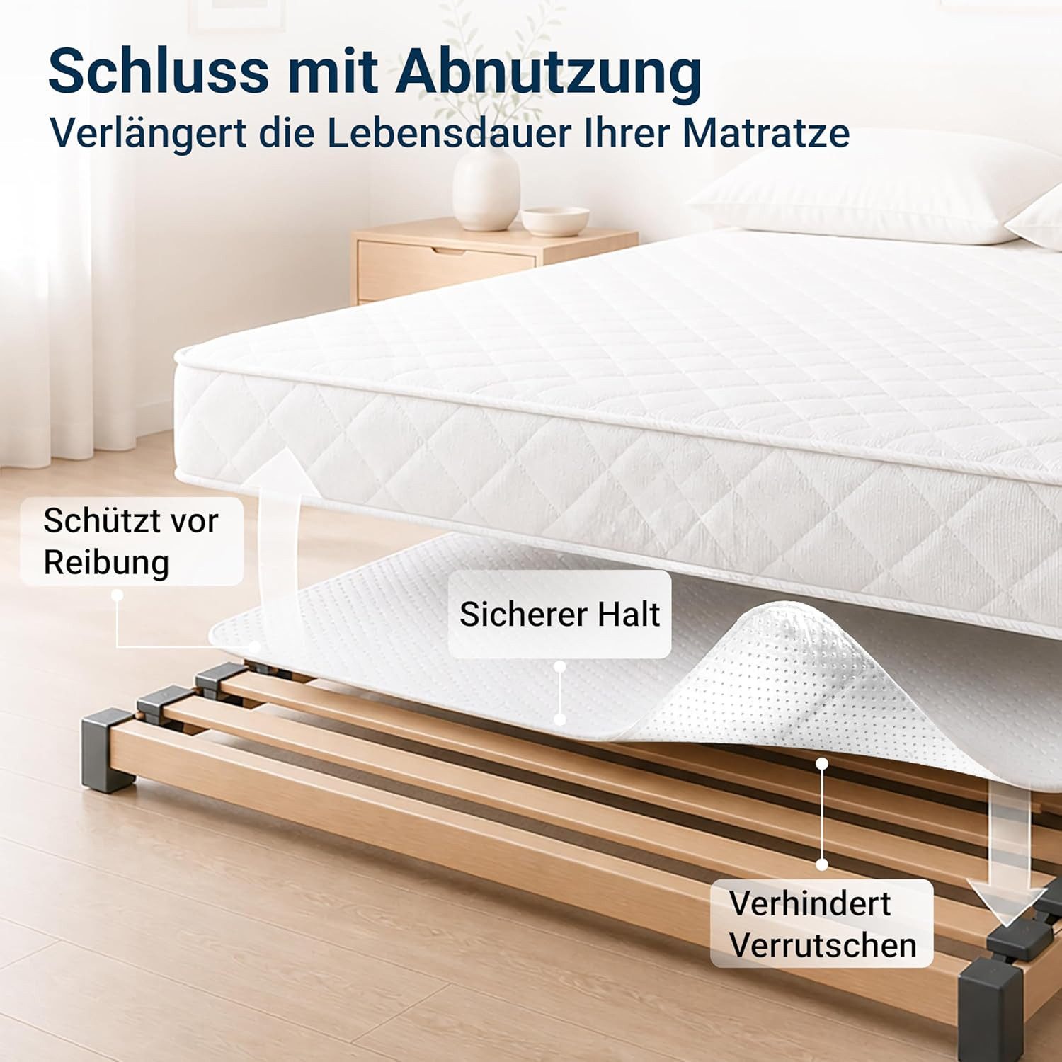 Matratzenschoner mit Antirutsch-Noppen in 11 Größen - Oeko-Tex 100 Stoffschmiede, Rutschfester Nadelfilz Matratzenschoner & Lattenrostauflage – Bild 2 von 5