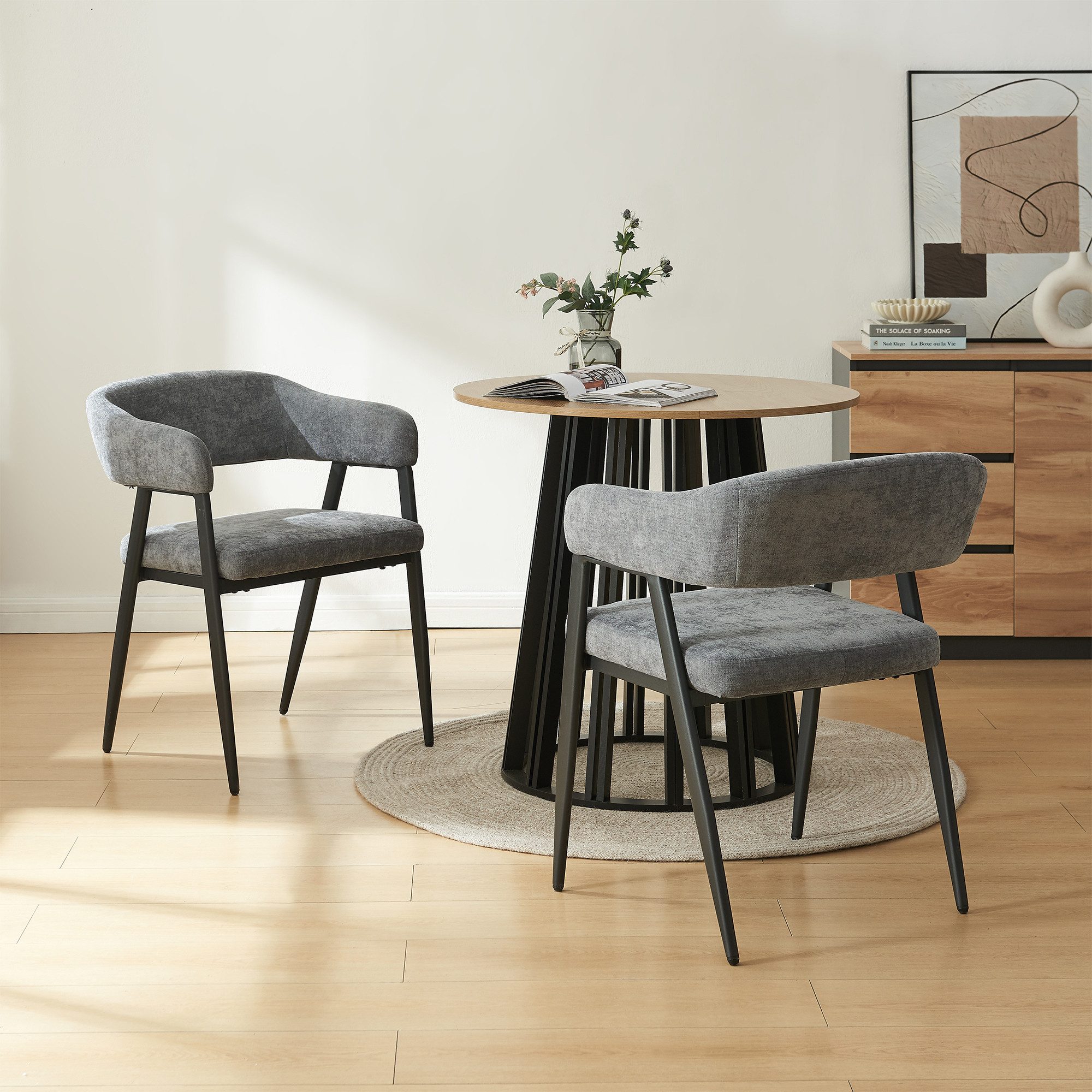en.casa Esszimmerstuhl (Set, 2 St), »Kohlmand« Polsterstühle Webstoff Dunkelgrau