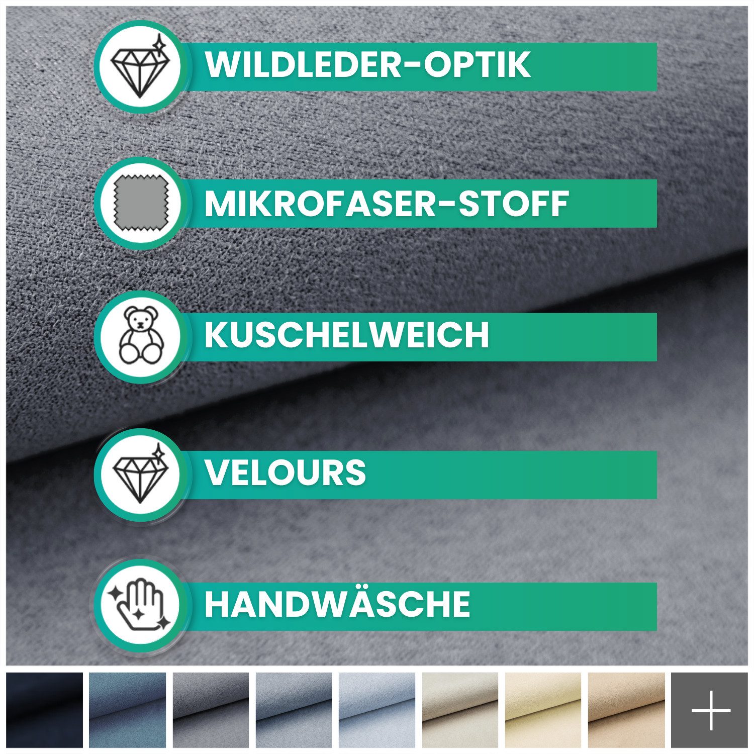 novely® Stoff ALPEN Polsterstoff im Wildleder-Look - Velours-Microfaser-Möbelstoff, Robust, Wasserfest, Samtweich, Meterware, 1lfm