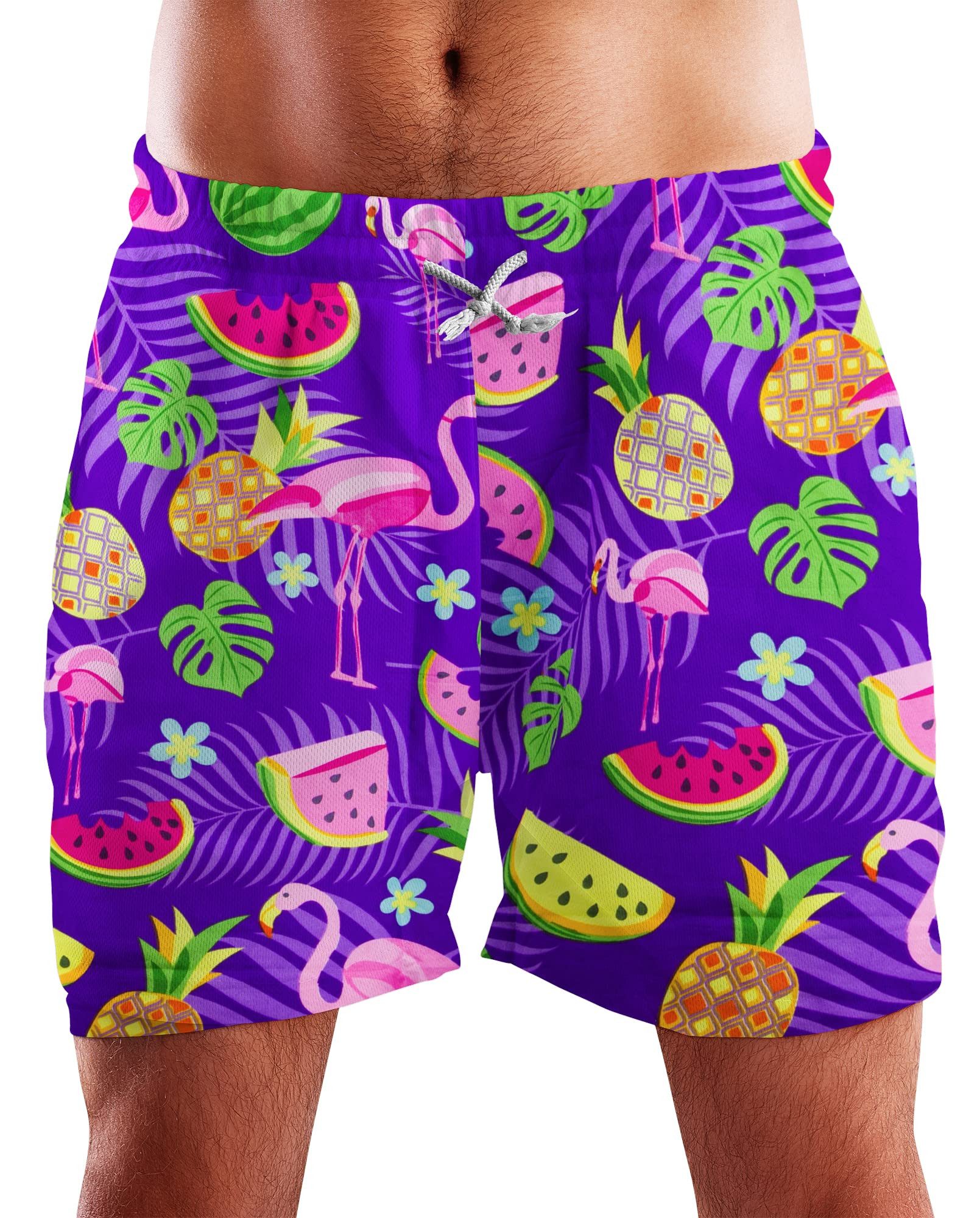 King Kameha Badeshorts Flamingo Melone Hawaii Bade-Shorts Mesh-Einsatz Verschluss Kordelzug Mit integriertem Mesh-Innenslip für extra Komfort