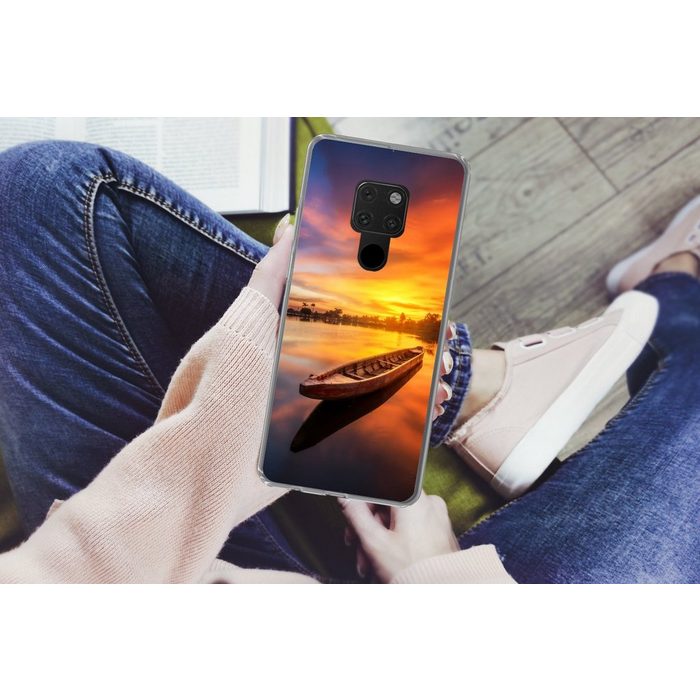 MuchoWow Handyhülle Boot - Wasser - Sonnenuntergang - Orange - Wasser Phone Case Handyhülle Huawei Mate 20 Silikon Schutzhülle OR12414
