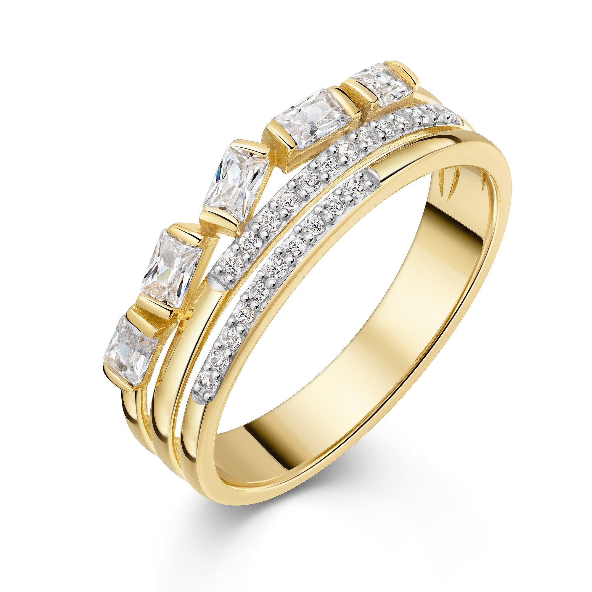 Firetti Fingerring Schmuck Geschenk Gold 333 Damenring Ring mehrreihige Optik, mit Zirkonia (synth)