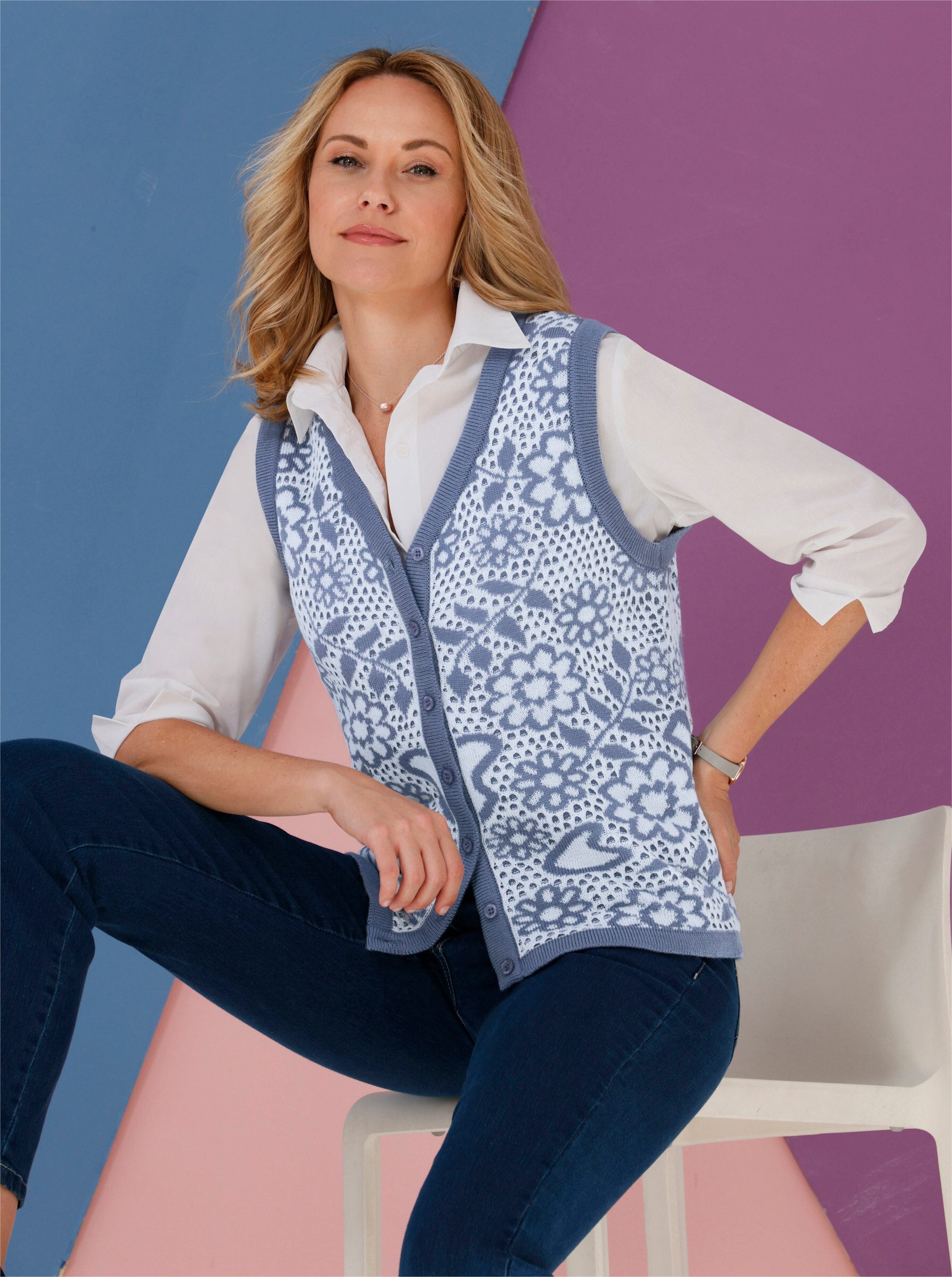 Sieh an! Strickweste Strickweste Ärmellos Jacquard