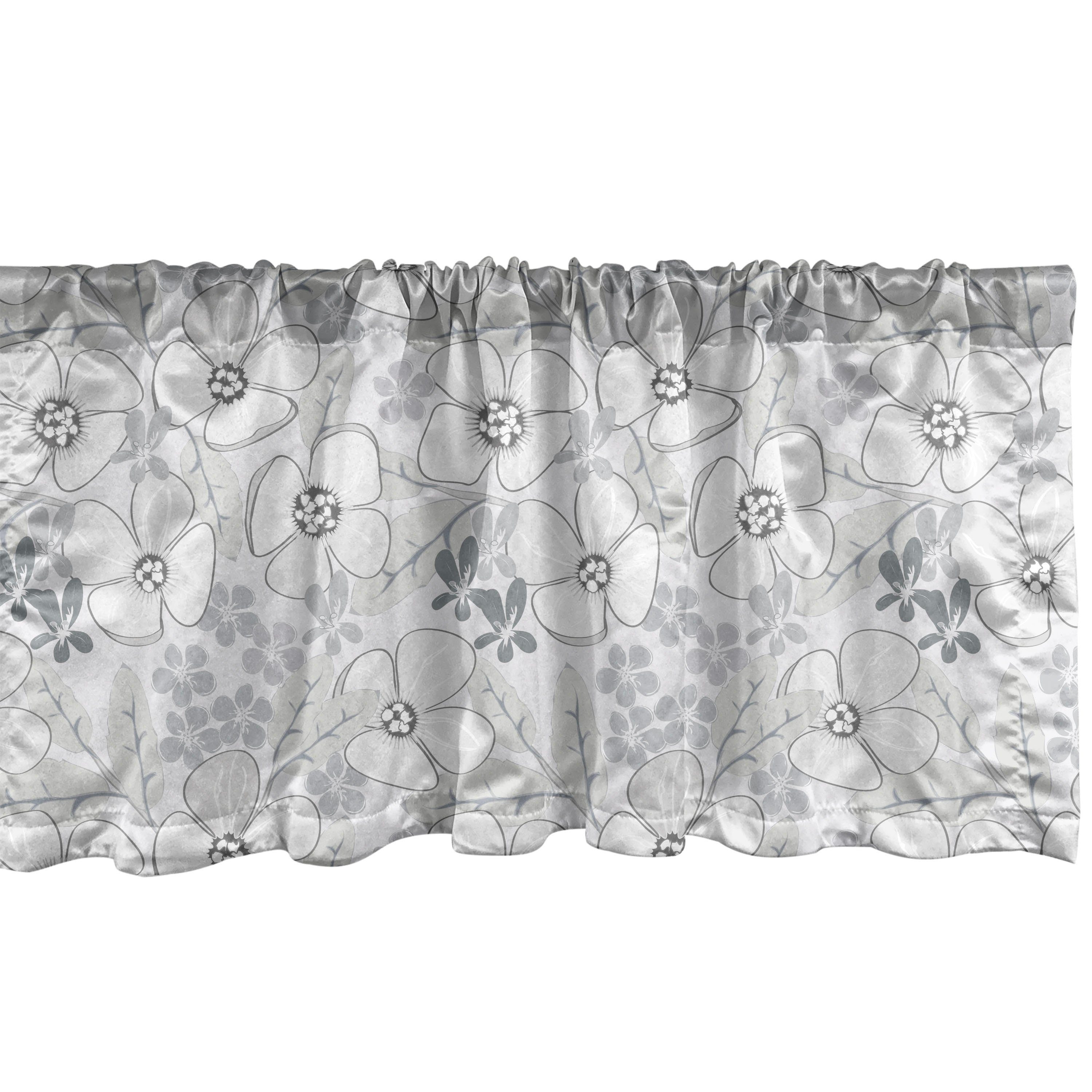 Vorhang für Dekor Scheibengardine mit Microfaser, Küche Abstrakt Abakuhaus, Schlafzimmer Stangentasche, Sketchy Volant Blumen Grau