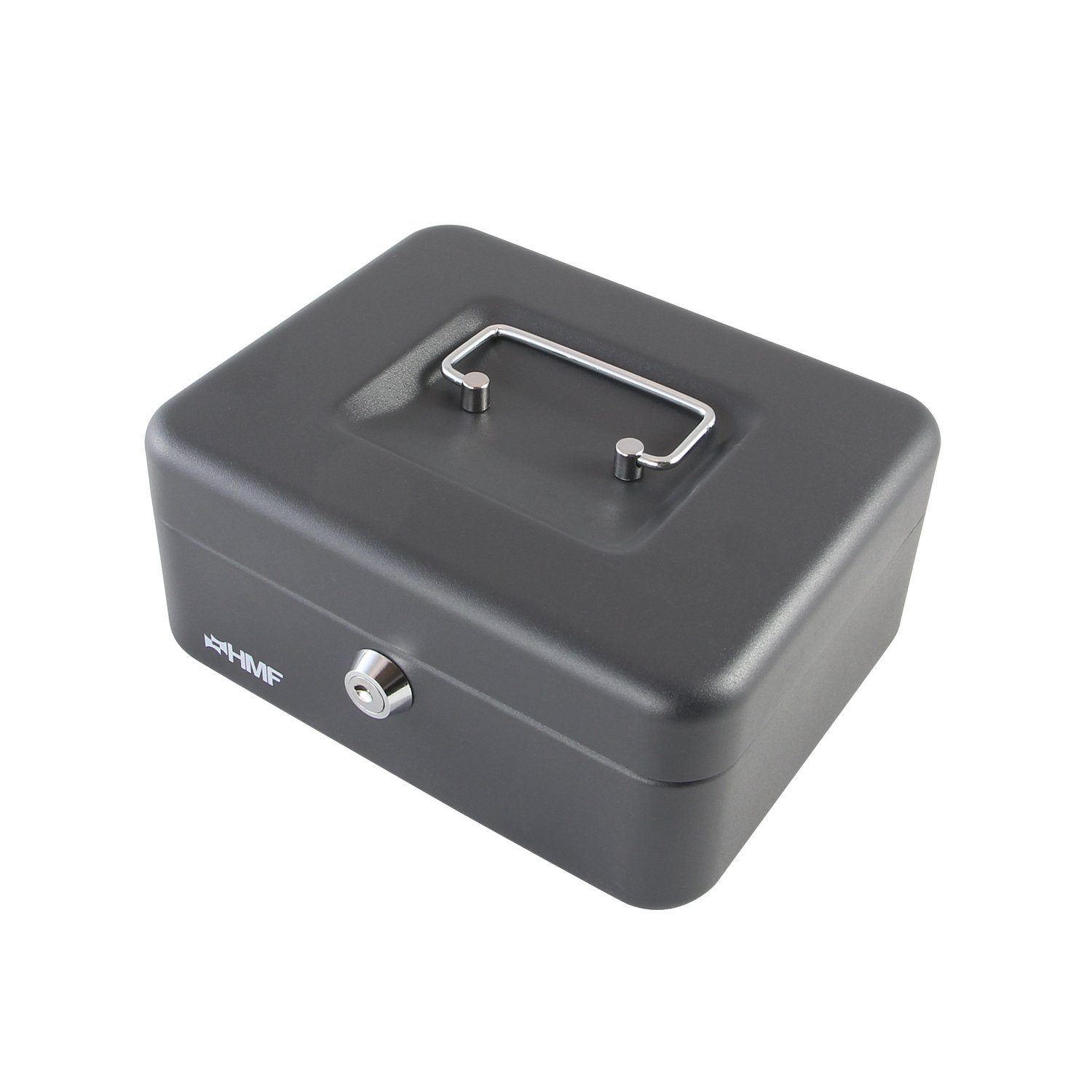 HMF mit mit Abschließbare cm 20x16x9,5 Schlüssel, schwarz Geldbox robuste Bargeldkasse Münzeinsatz, Geldkassette
