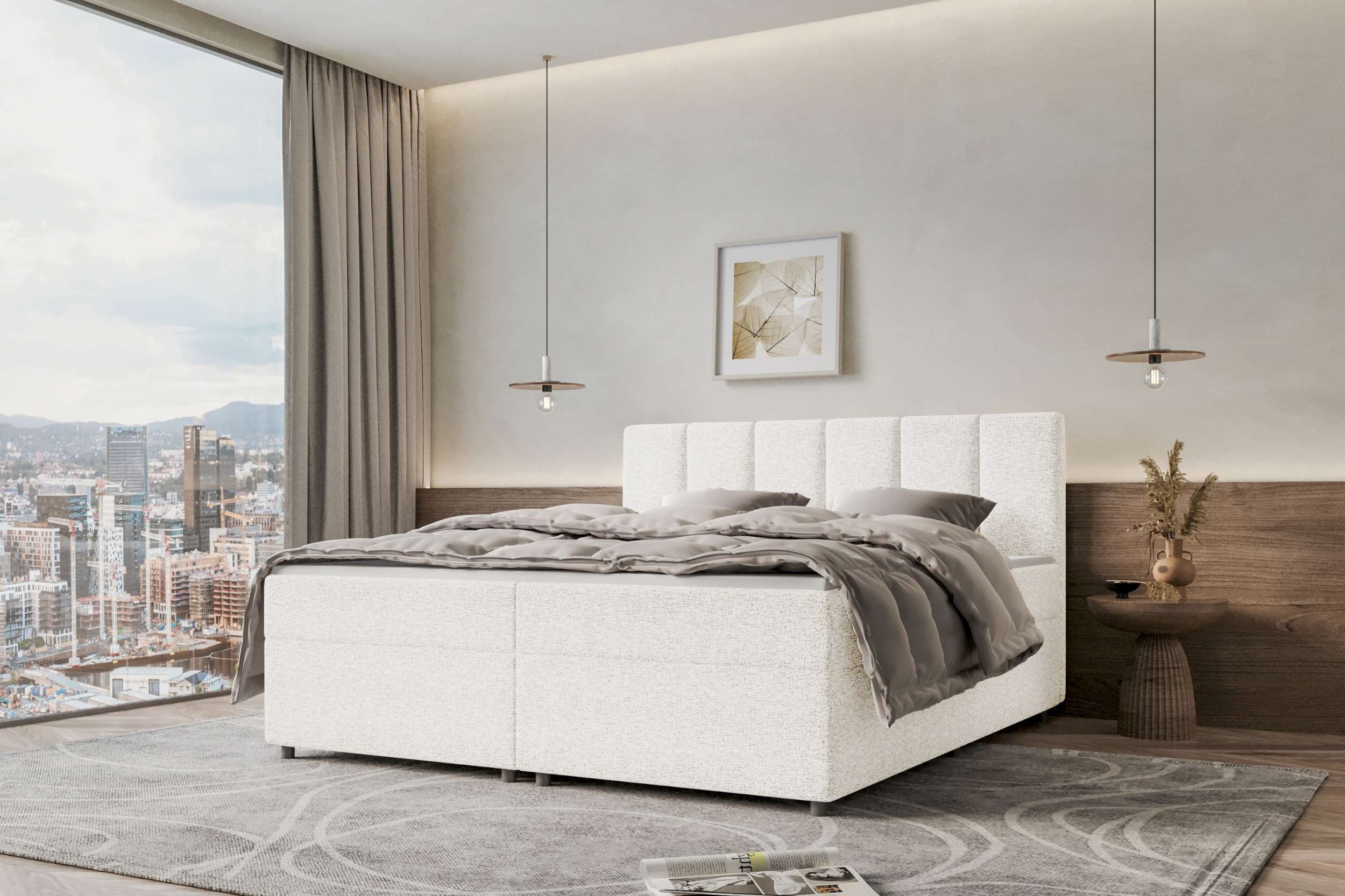 99rooms Boxspringbett Bergamo (Schlafzimmerbett, Bett), 140/160/180/200x200 cm, in Webstoff MALMO_NEW, mit Topper