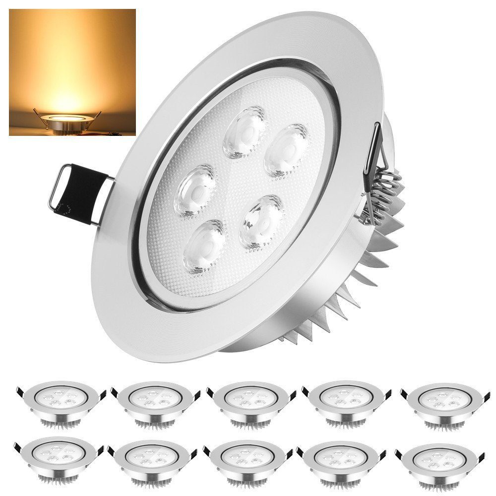 LETGOSPT Einbauleuchte LED Deckenspots integriert LED Flach Einbaustrahler 230V Set, 3W/5W fest Warmweiss 10Stücke LED 10er 5W