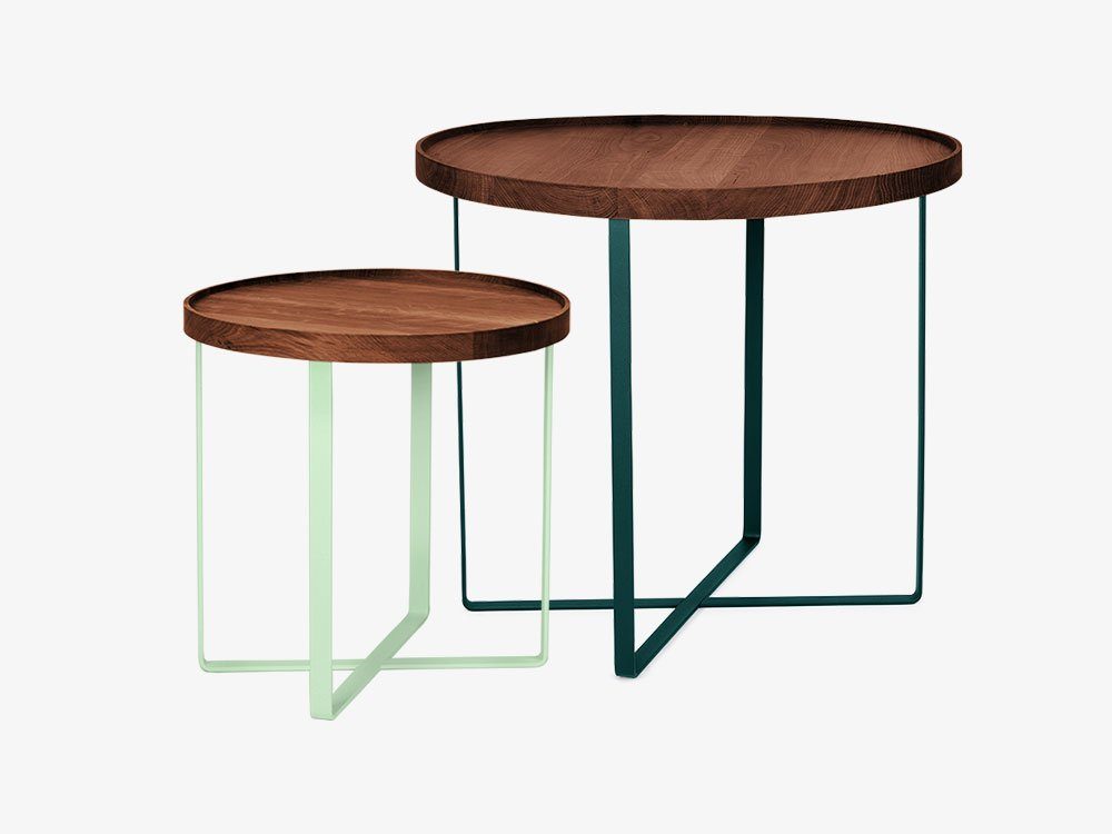 KAUTSCH.com Beistelltisch Beistelltisch 2er-Set MAXI-PAULE mit Tischplatte (2er-Set), Abnehmbare Tischplatte dunkelgrün-hellgrün | Nussbaum