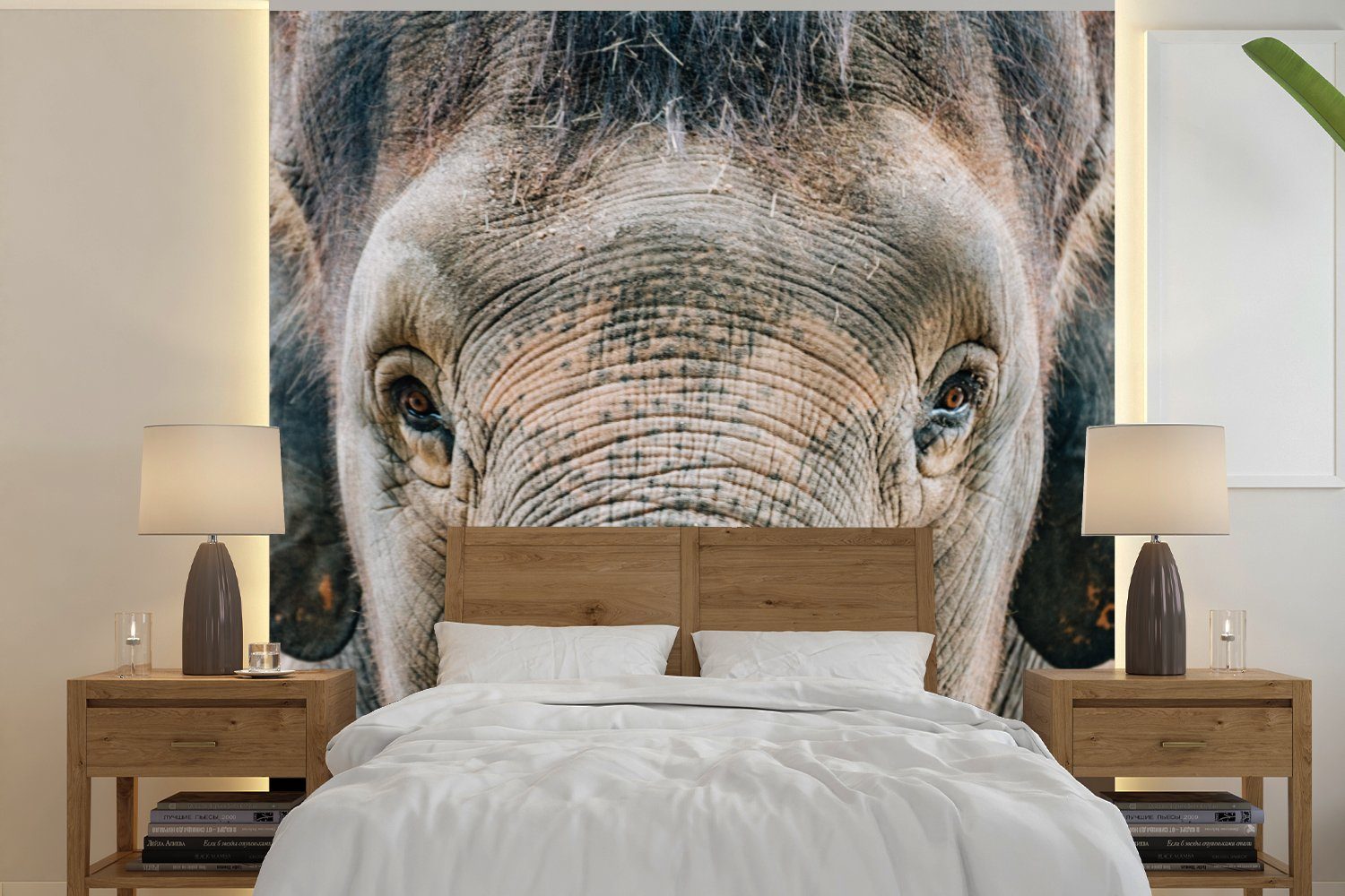 MuchoWow Fototapete Elefant - Porträt - Tiere - Grau, Matt, bedruckt, (4 St), Vliestapete für Wohnzimmer Schlafzimmer Küche, Fototapete