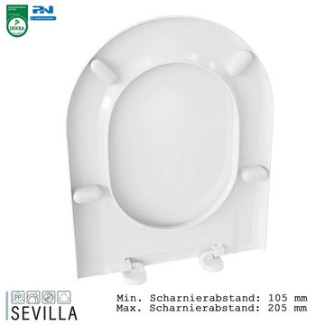 Sanit-Plast WC-Sitz SEVILLA WC BRILLE WC SITZ KLOBRILLE KLO DECKEL Antibakteriell Weiß (DEKRA zertifiziert, Form: Oval), Scharnierabstand: min 105 mm, max 205 mm