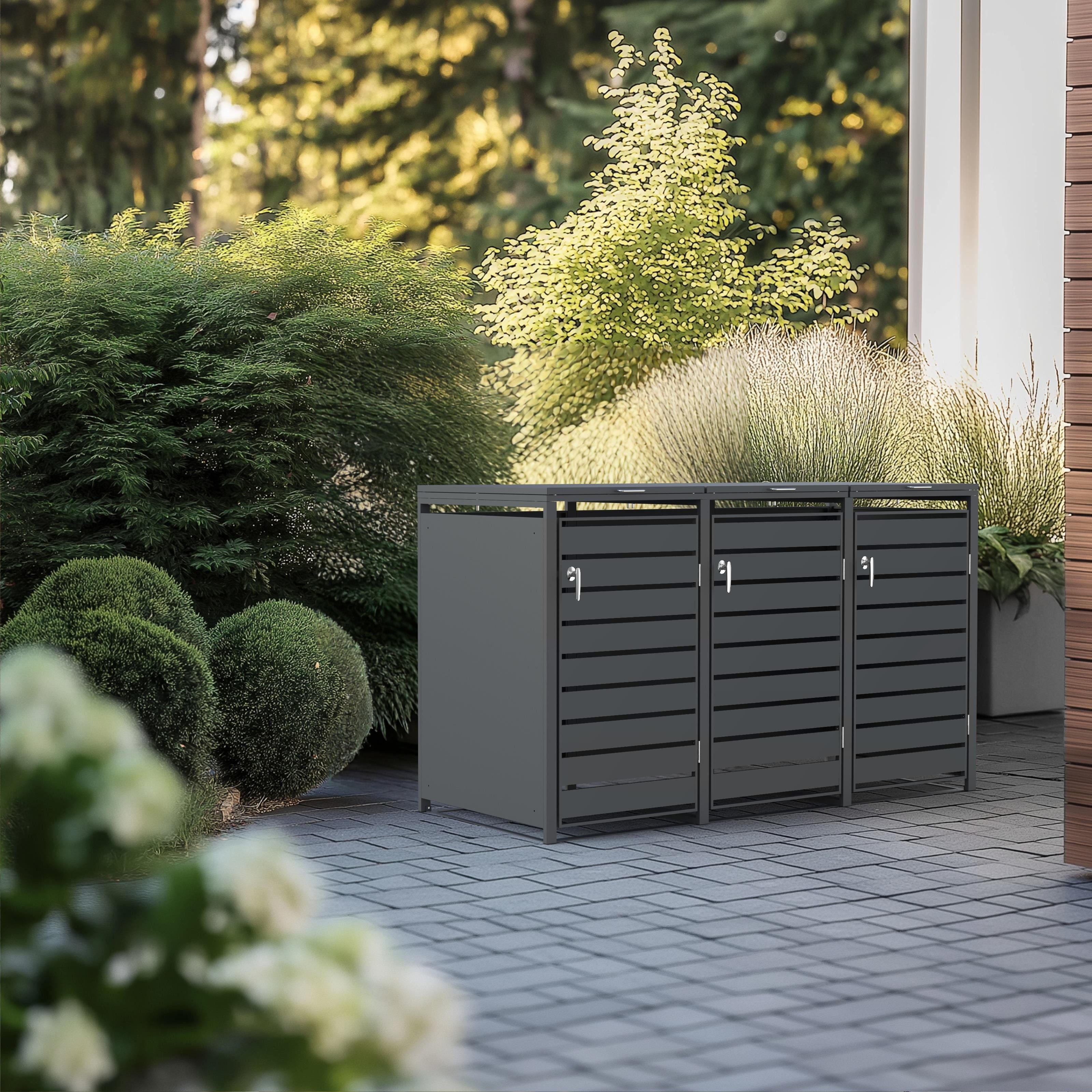 ESTEXO Mülltonnenbox Müllbox Mülltonnenverkleidung 3 Türen Box mit Deckel Anthrazit