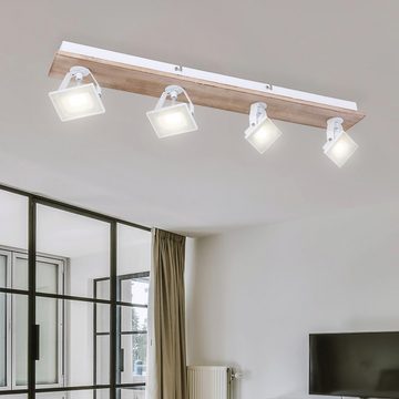 etc-shop LED Deckenspot, LED-Leuchtmittel fest verbaut, Warmweiß, Deckenleuchte Holz braun Deckenlampe Mehrflammig
