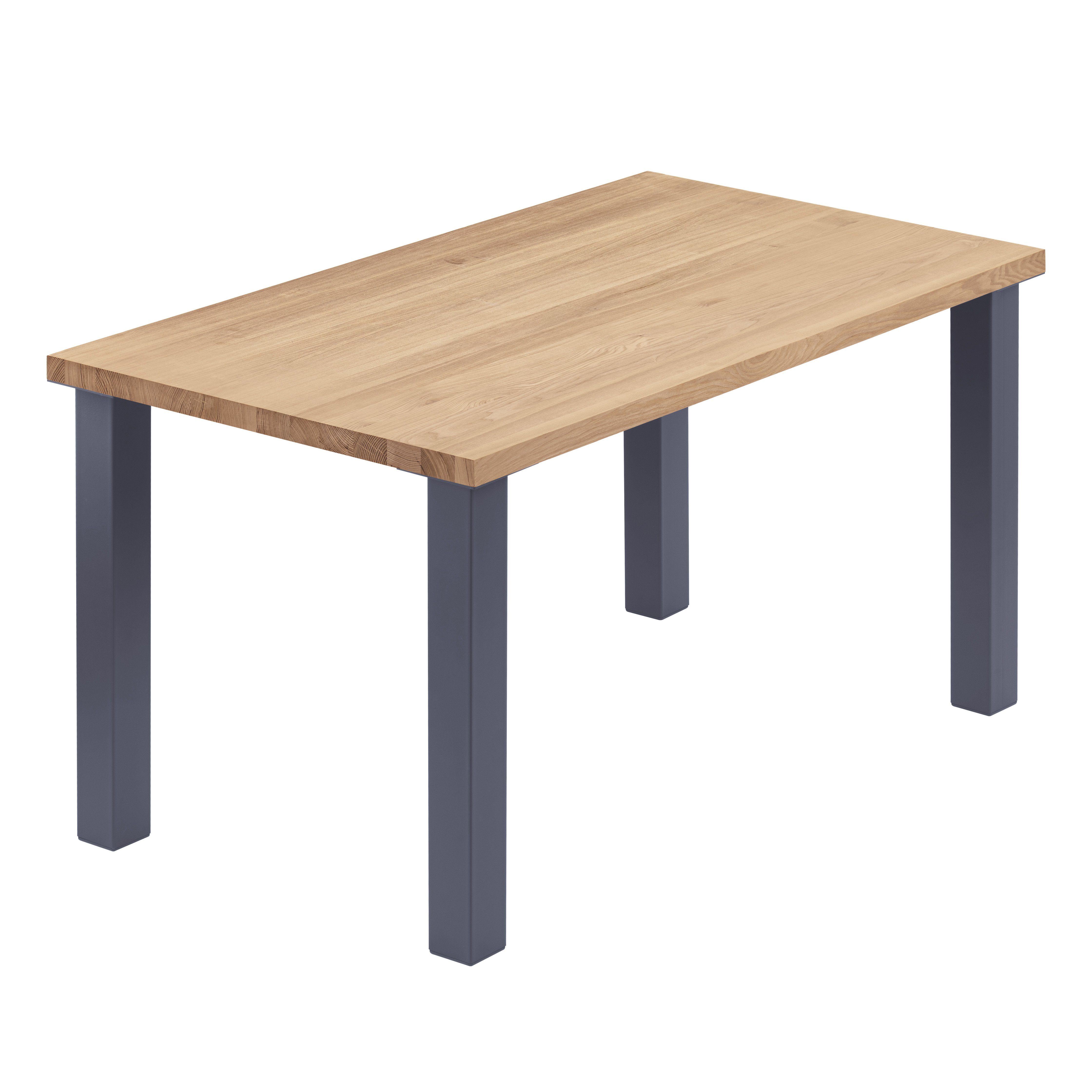 LAMO Manufaktur Esstisch Classic Küchentisch Tischplatte Massivholz inkl. Metallgestell (1 Tisch), gerade Kante Anthrazit | Natur