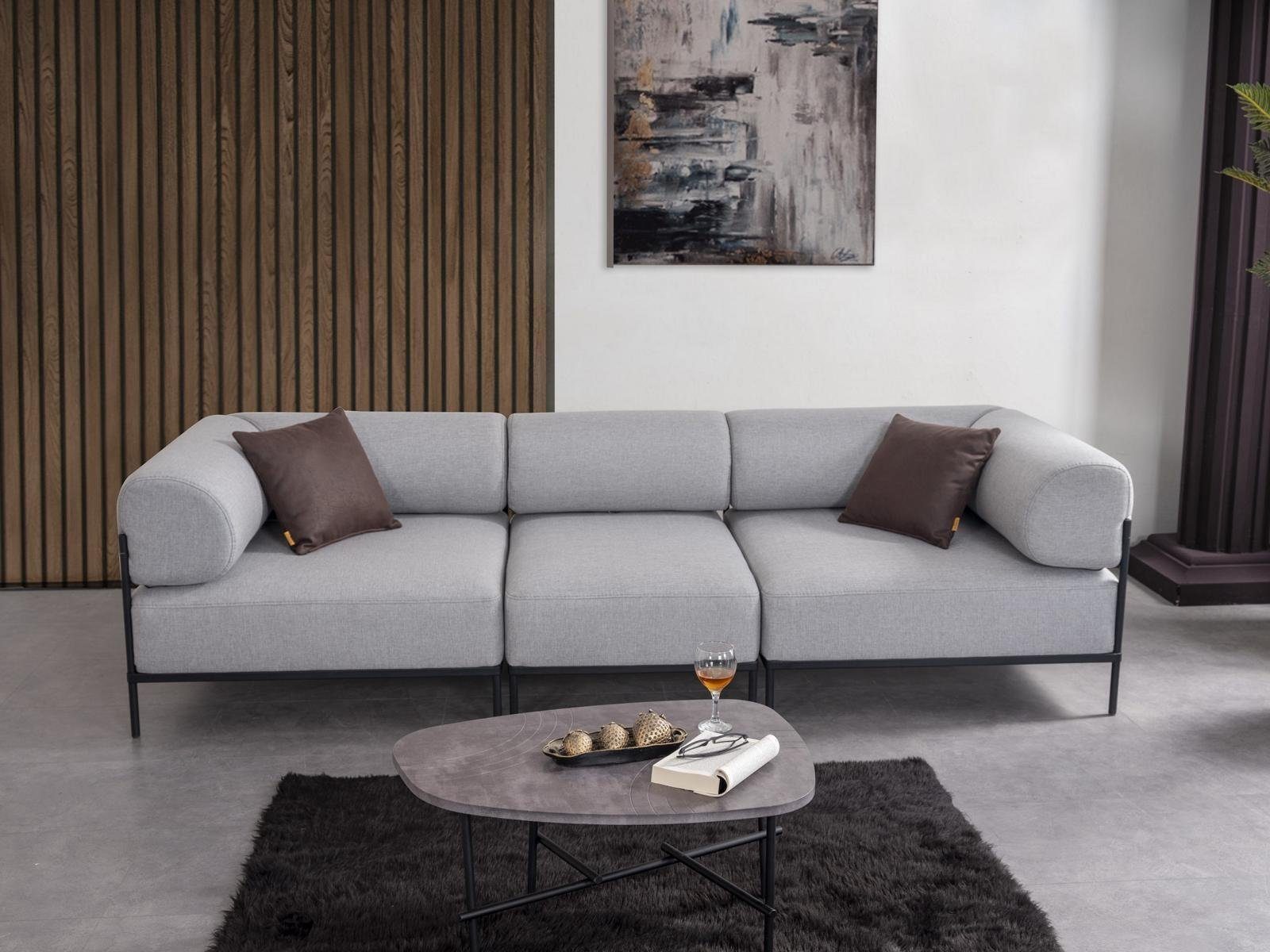 JVmoebel Sofa Wohnzimmer Sofa Dreisitzer Grau Couch Polstermöbel Luxus Einrichtung, 3 Teile, Made in Europa | Alle Sofas