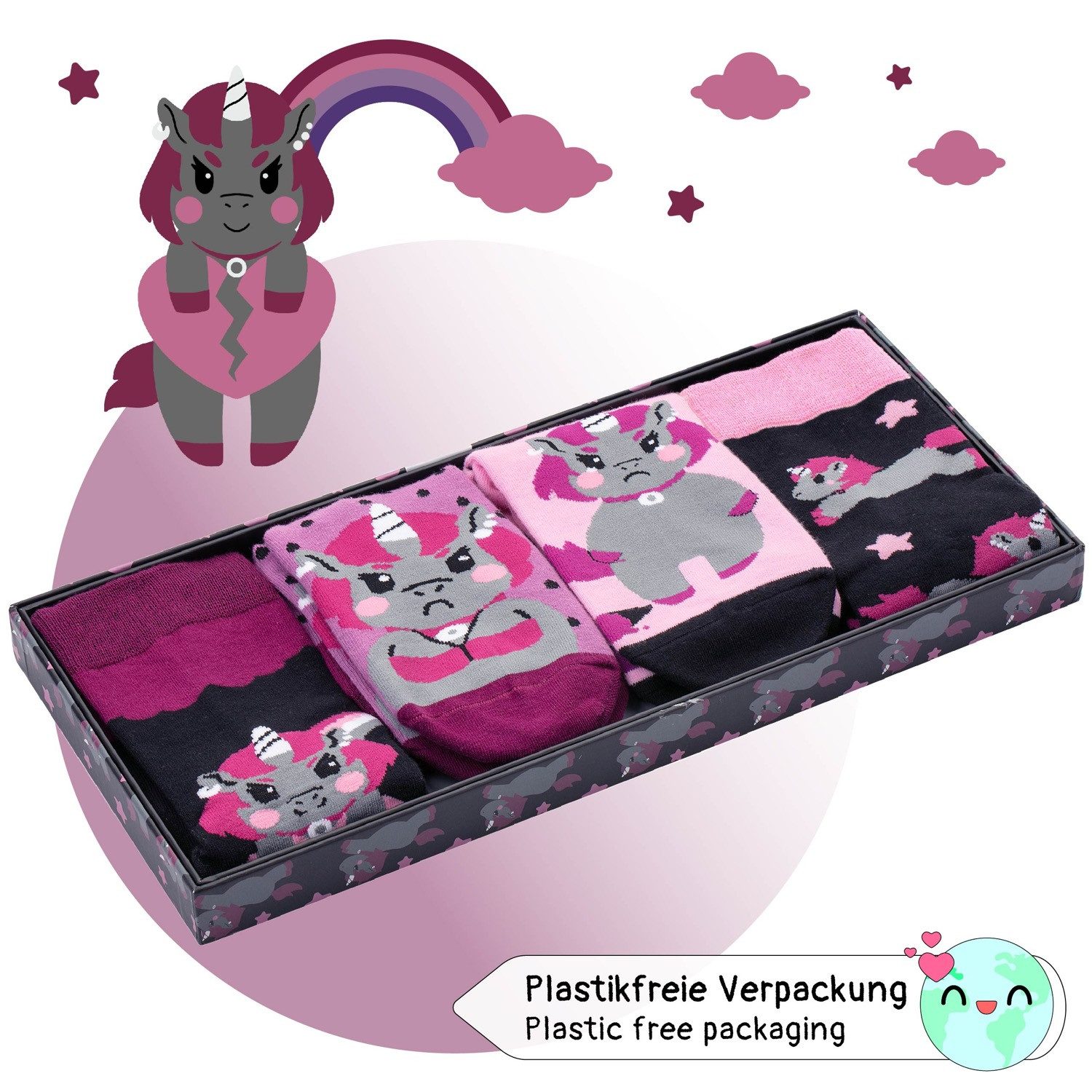 Corimori Haussocken Witzige Einhorn Baumwolle Socken 4er Set Geschenk-Box Unicorn Anime (Packung, 4-Paar, Geschenk) Einheitsgröße 36-44, Kawaii Strümpfe, plasti – Bild 4 von 5
