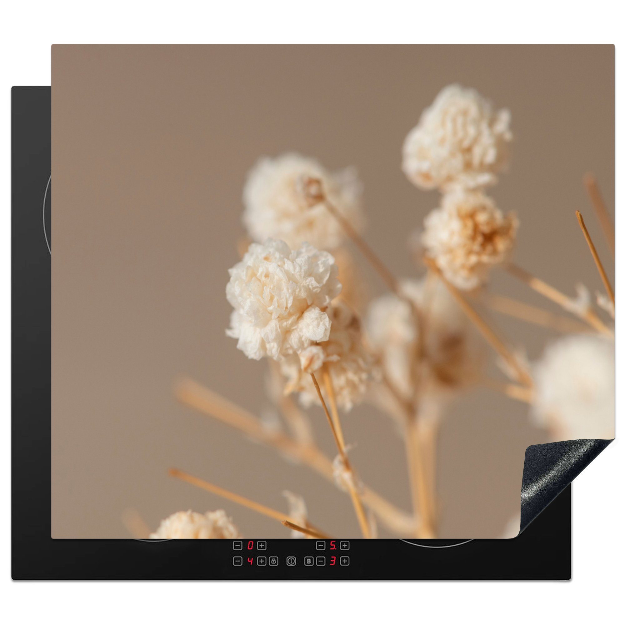 MuchoWow Herdblende-/Abdeckplatte Blumen - Weiß - Natur - Pastell, Vinyl, (1 tlg), 60x52 cm, Mobile Arbeitsfläche nutzbar, Ceranfeldabdeckung