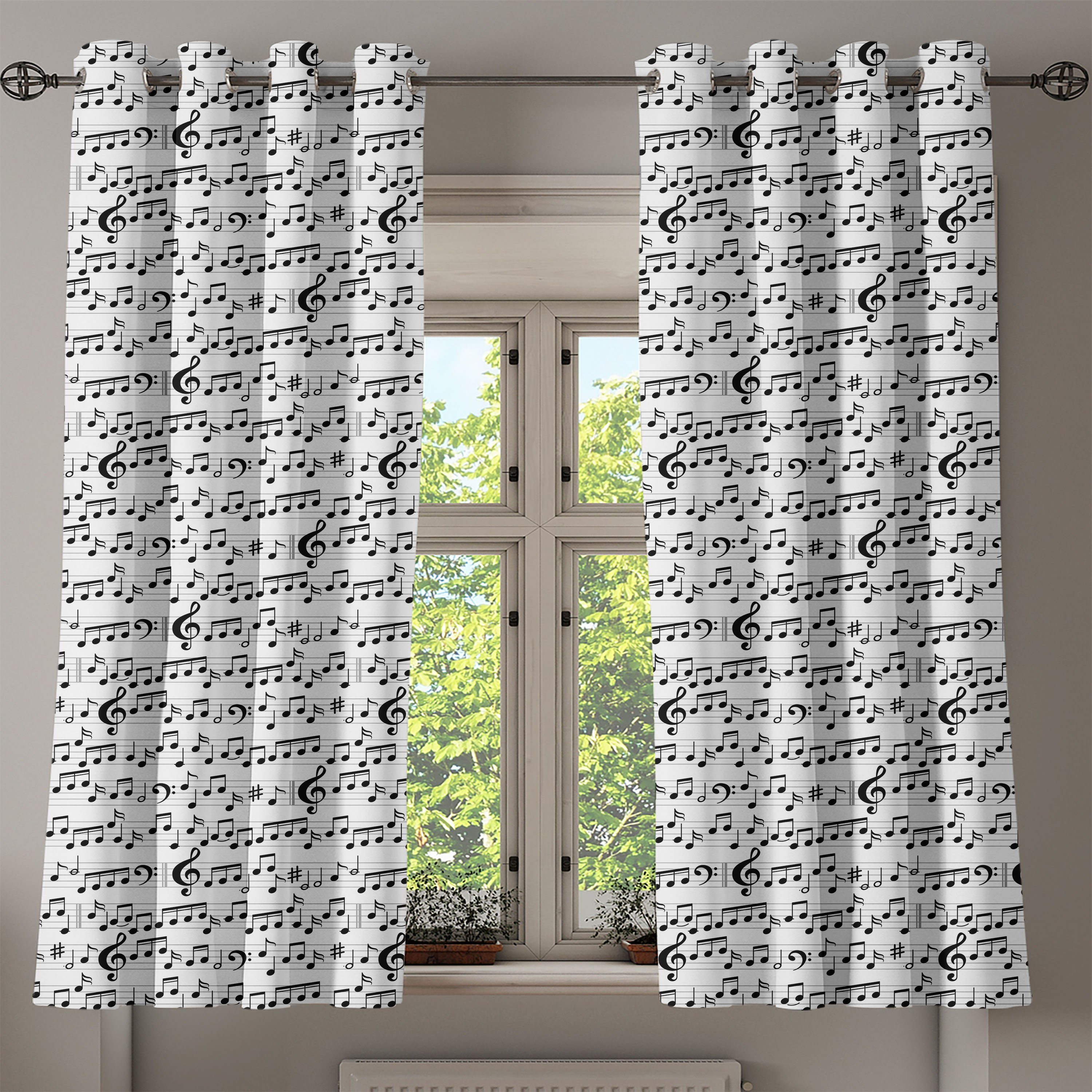 Gardine Dekorative 2-Panel-Fenstervorhänge für Schlafzimmer Wohnzimmer, Clef Musik Blatt Zusammenfassung Abakuhaus