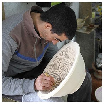 Casa Moro Waschbecken Orientalisches Keramik Waschbecken Fes106 Blau Ø 35cm Weiß rund (marokkanische Handwaschbecken, Aufsatzbecken handbemalt & handgefertigt), Kunsthandwerk aus Marokko WB35316