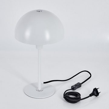 hofstein Tischleuchte moderne Nachttischlampe aus Metall in Weiß, ohne Leuchtmittel, runde Tischlampe, Ø 20cm, Höhe 35cm, mit An-/Ausschalter, 1 x E14