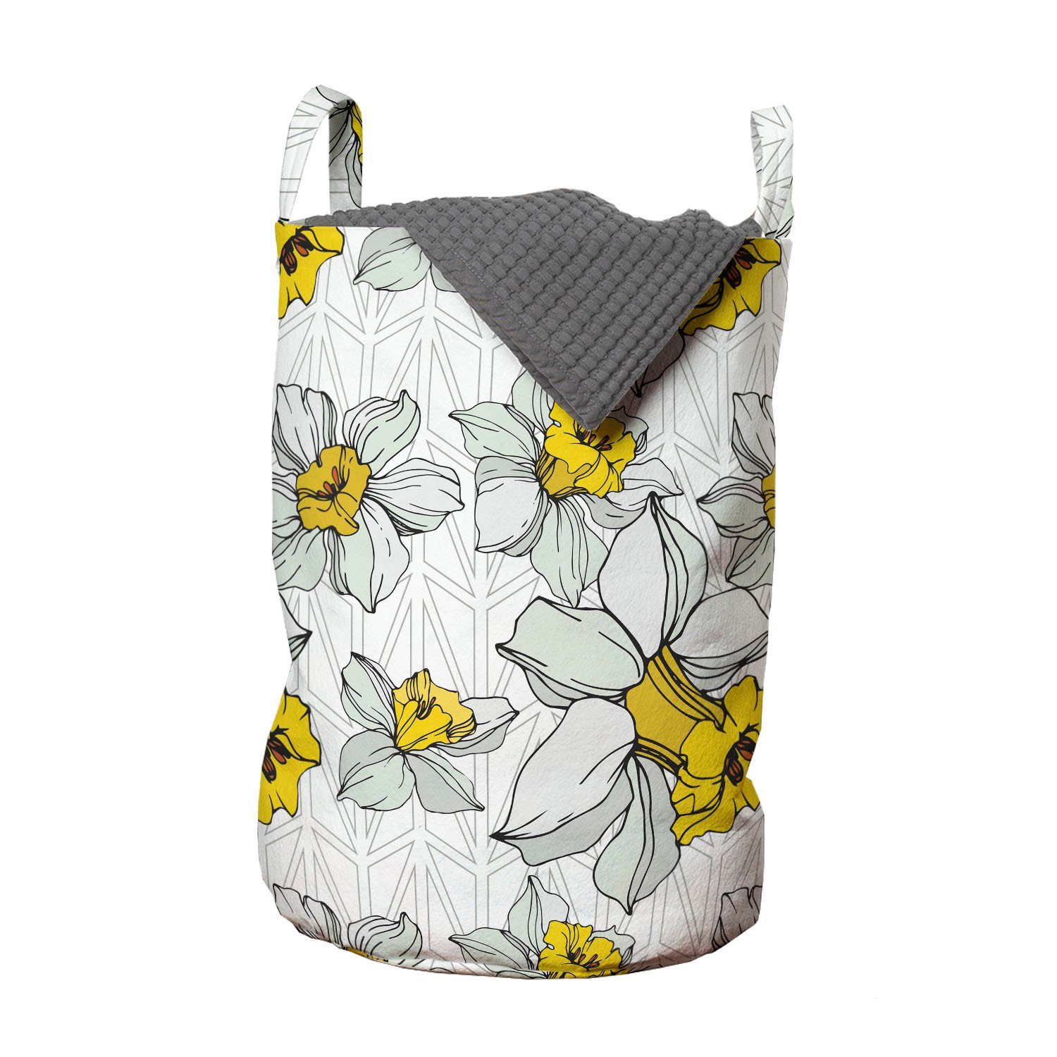 Kordelzugverschluss Griffen mit Waschsalons, Narcissus Blooming Floral Gelb Wäschesäckchen Abakuhaus für Wäschekorb