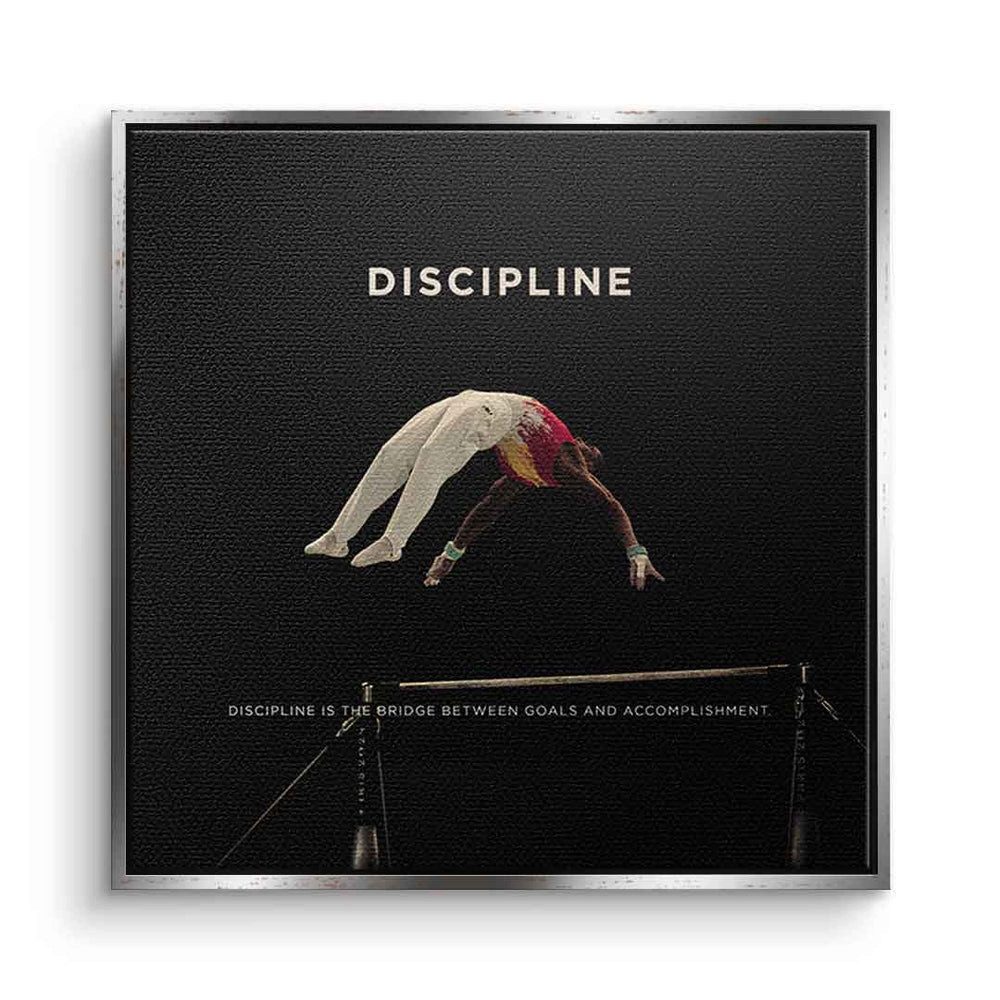 DOTCOMCANVAS® Leinwandbild Discipline #Turnen 2 - Quadrat Edition, Leinwandbild Discipline Motivation Spruch Kunstdruck Wandbild