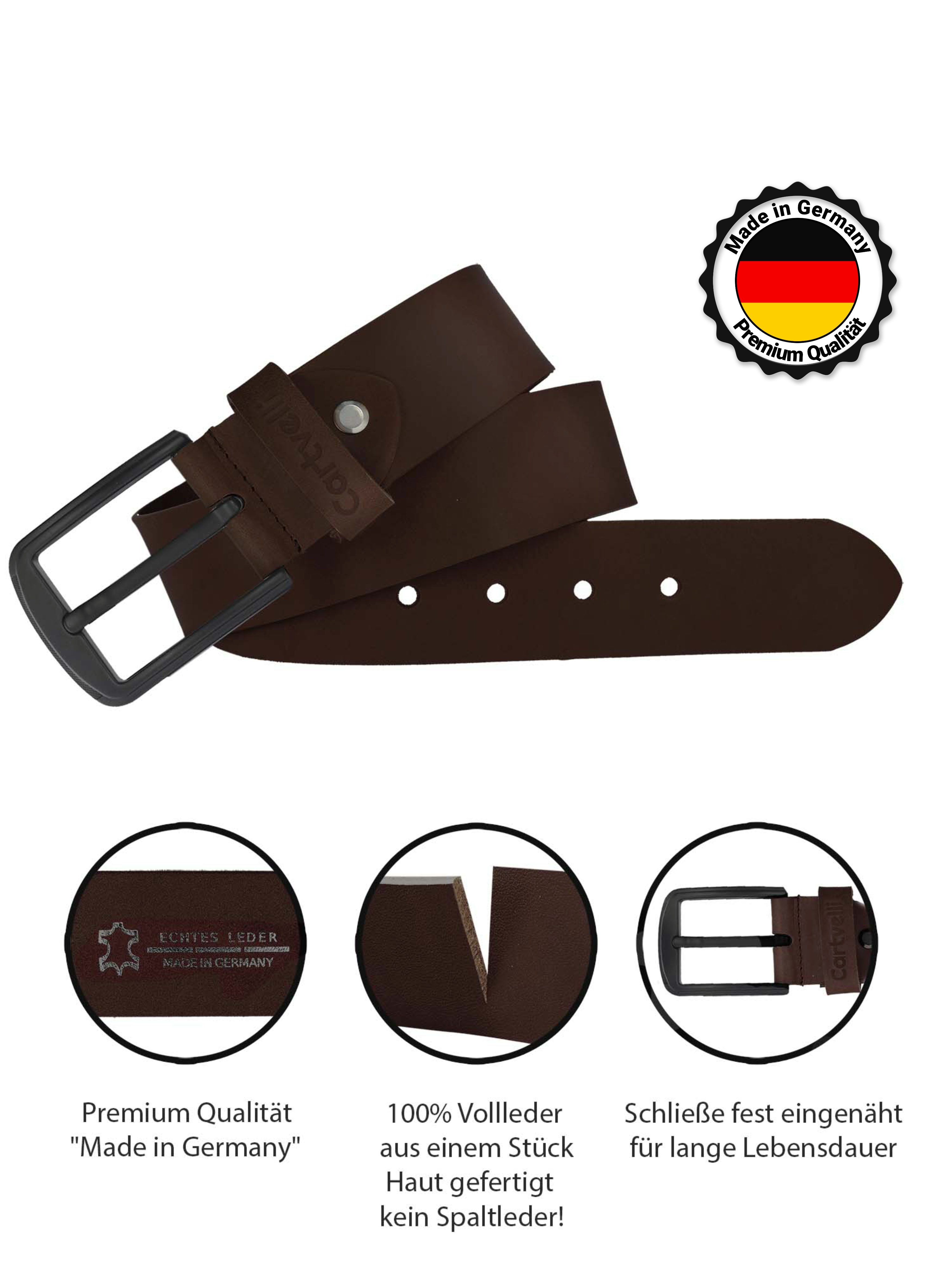 Cartvelli Ledergürtel Cartvelli Ledergürtel Herren Made in Germany 40mm inkl. Geschenkbox Schwarze Dornschließe, Pflanzlich gegerbt, Made In Germany, Geschenkbo – Bild 4 von 5