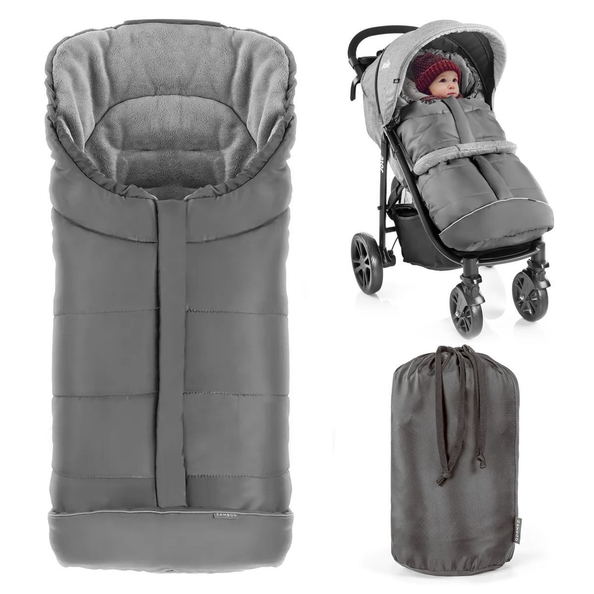 Zamboo Fußsack Grau, Universal Winter Fußsack z.B. für joie Buggy Kinderwagen Winterfußsack