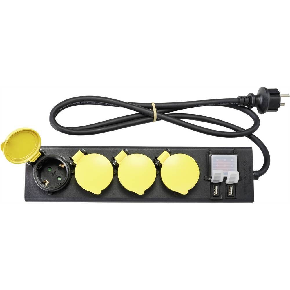 Sygonix 4-fach-Steckdosenleiste mit 2 x USB, IP44 RF-4737806 Steckdosenleiste, mit Schalter, mit USB-Ladeausgang