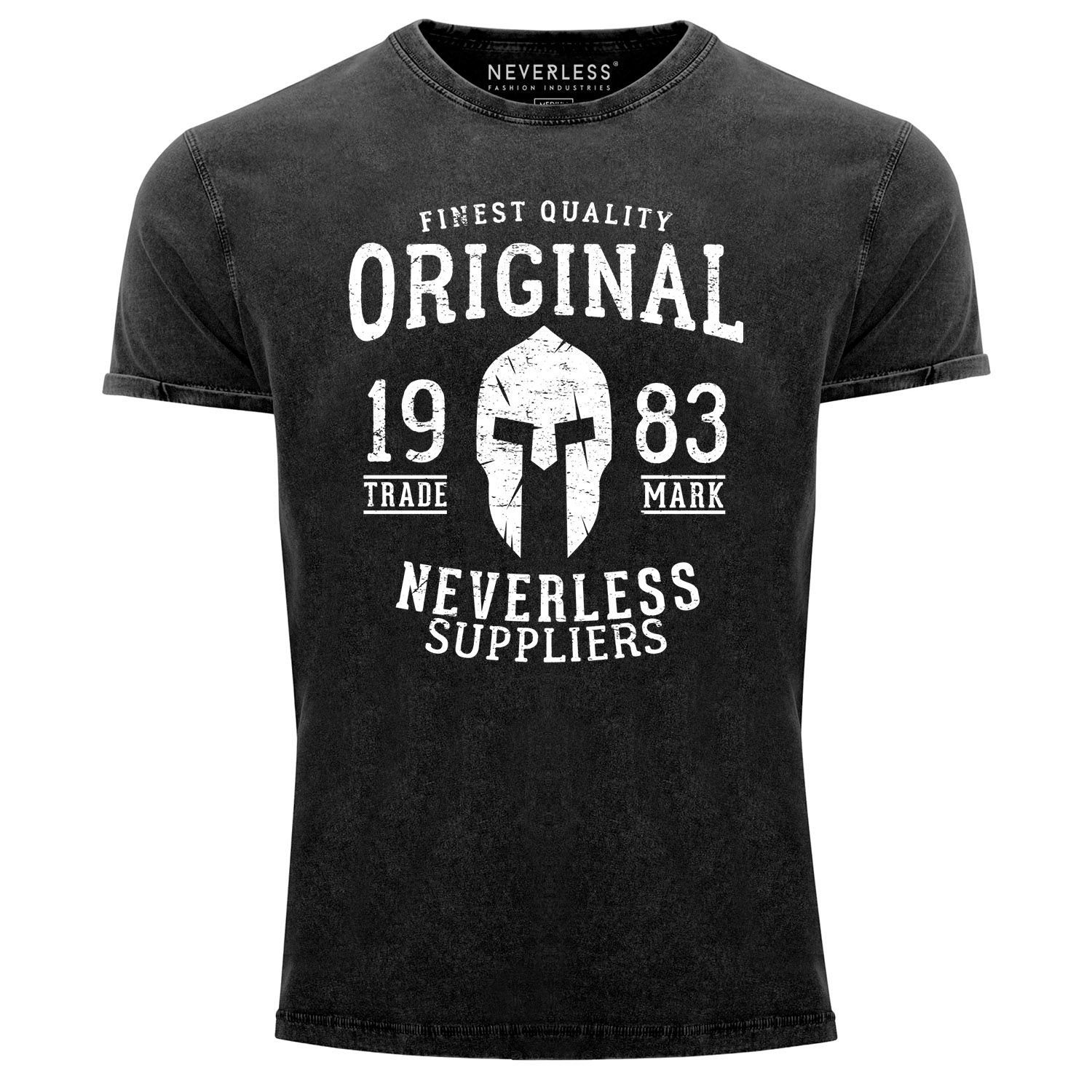 schwarz Vintage Shirt Herren Print Used Look Neverless® Slim Cooles Fit Print-Shirt Angesagtes mit Aufdruck T-Shirt Original Gladiator Neverless